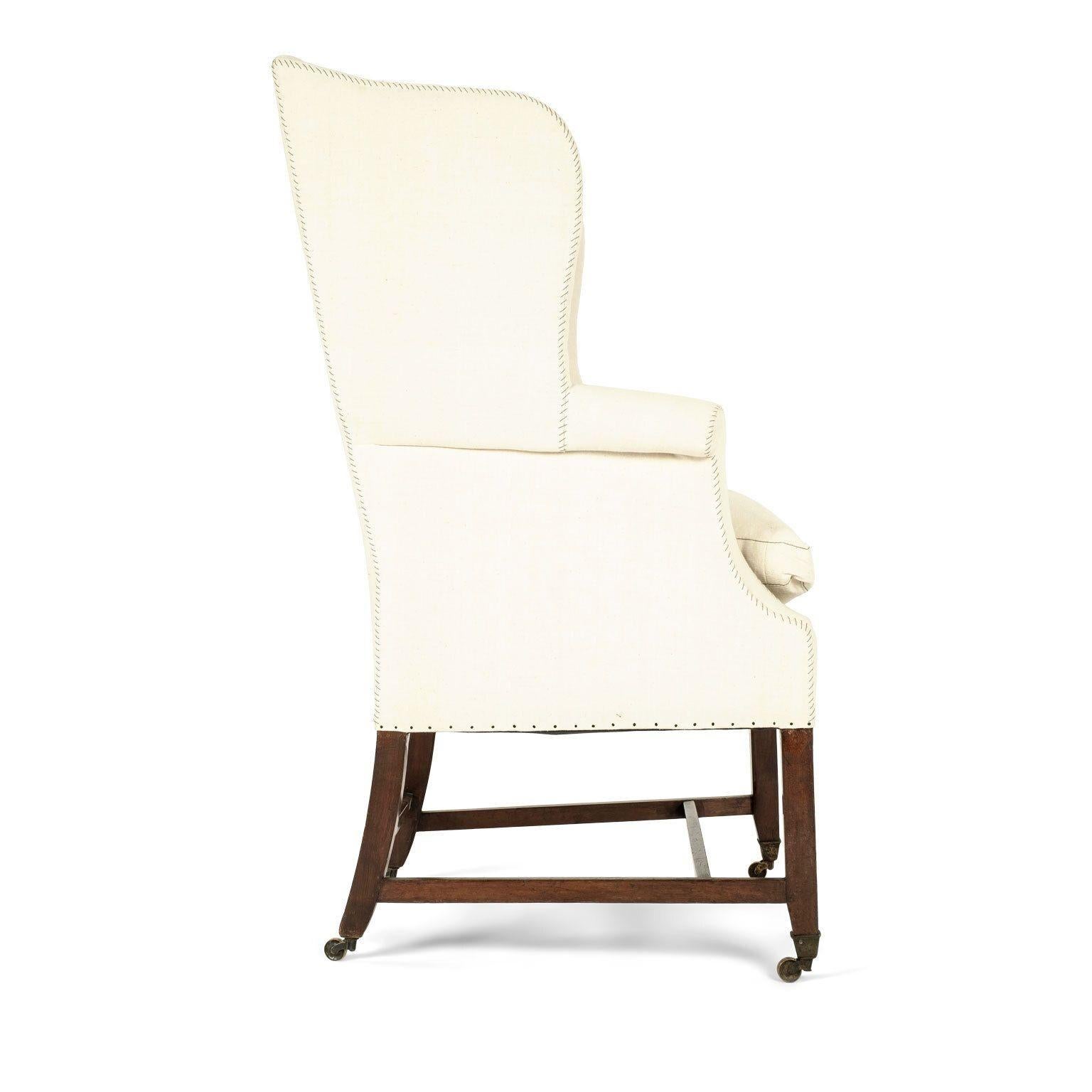 Mid-19th Century 19th Century Wingback Upholstered in Antique Off-White Linen