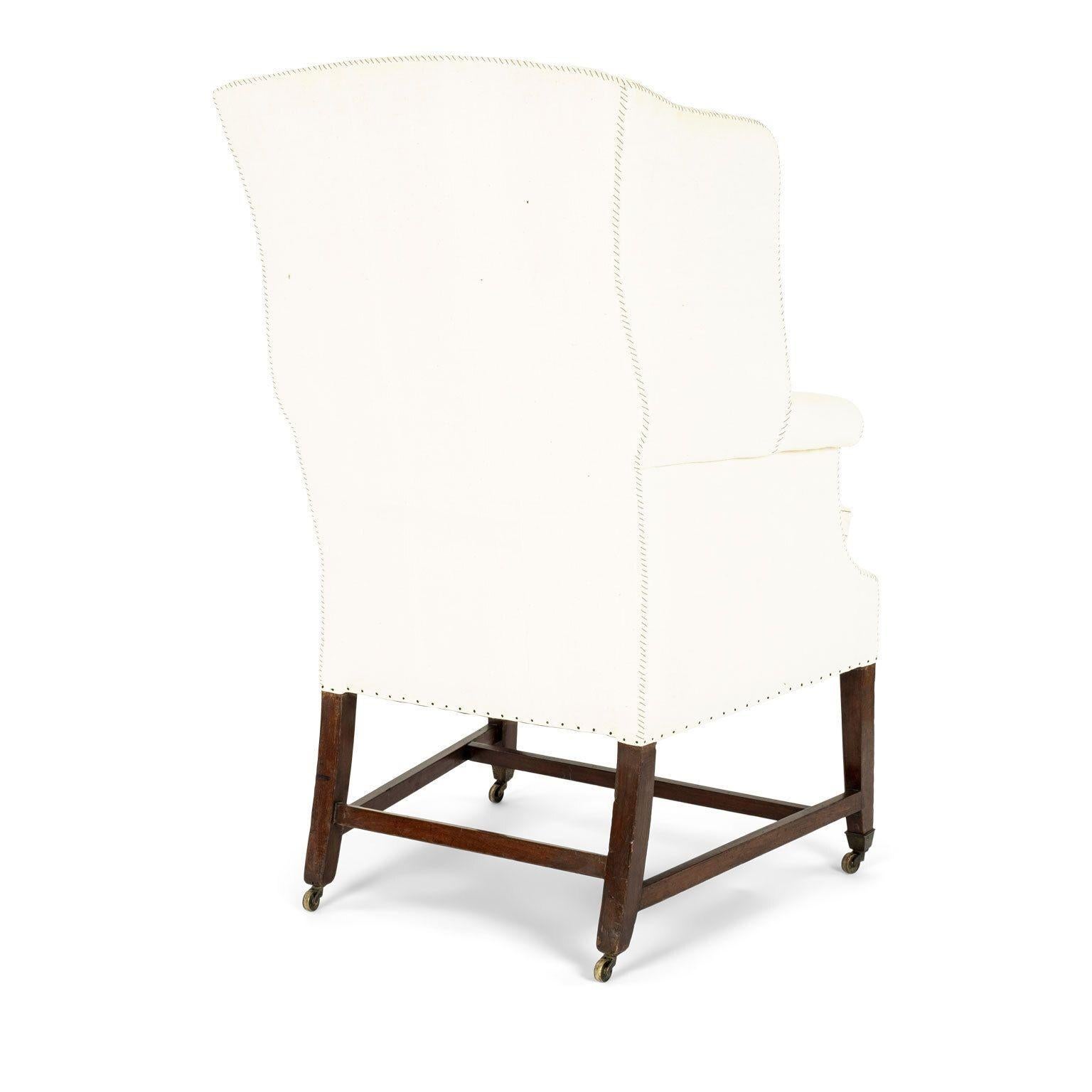 19th Century Wingback Upholstered in Antique Off-White Linen 1