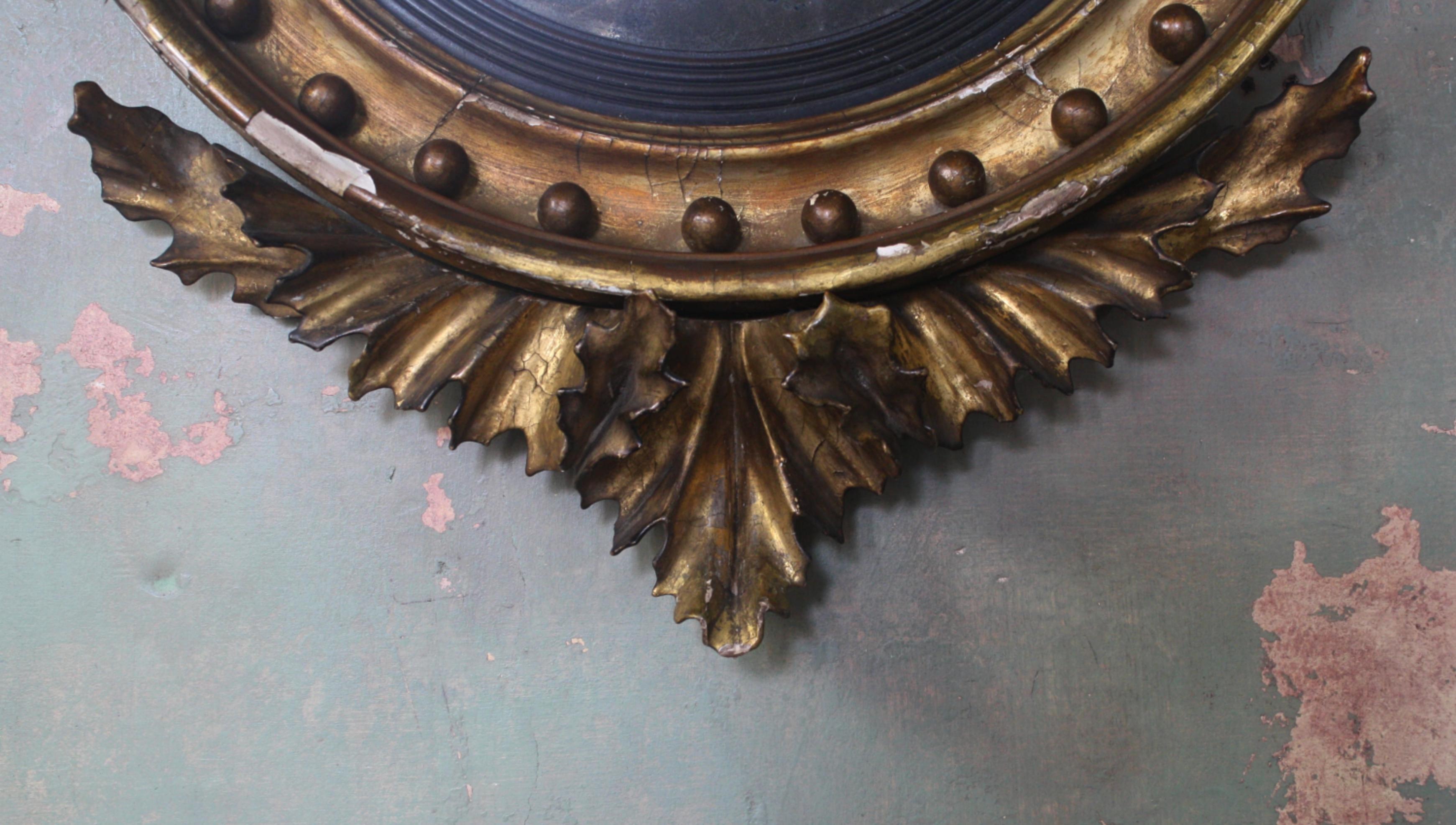 English 19th Century Winged Regency Style Naturally Distressed Convex Mirror