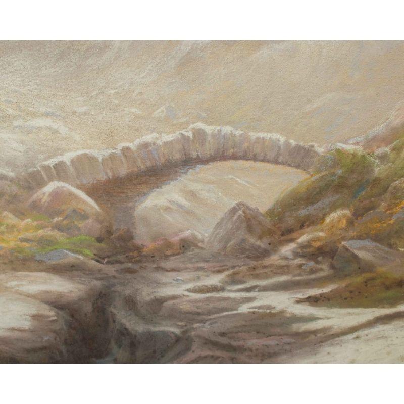 Painted 19th Century Winter Scene in North Wales Painting Pastel on Wood by Sibley For Sale