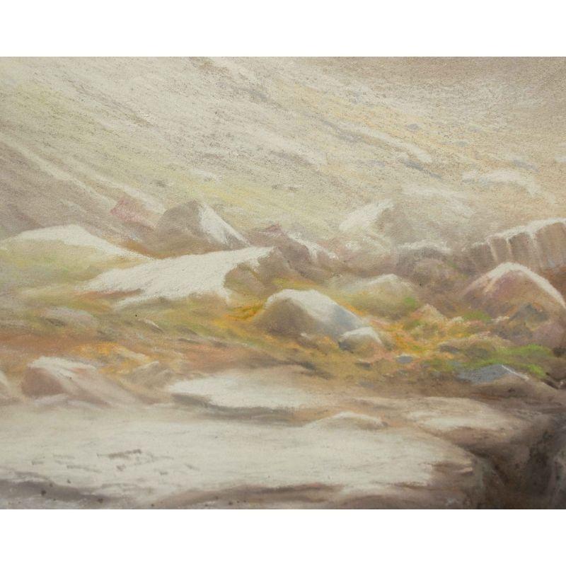 19th Century Winter Scene in North Wales Painting Pastel on Wood by Sibley In Excellent Condition For Sale In Milan, IT
