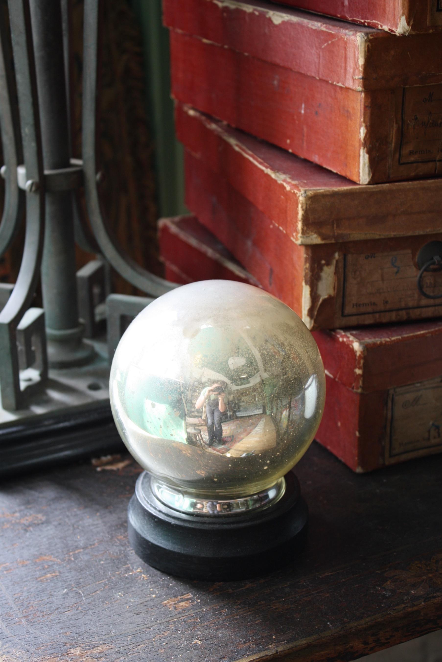 19th Century Witches Optical Scientific Mirror Ball & Ebonised Stand  4