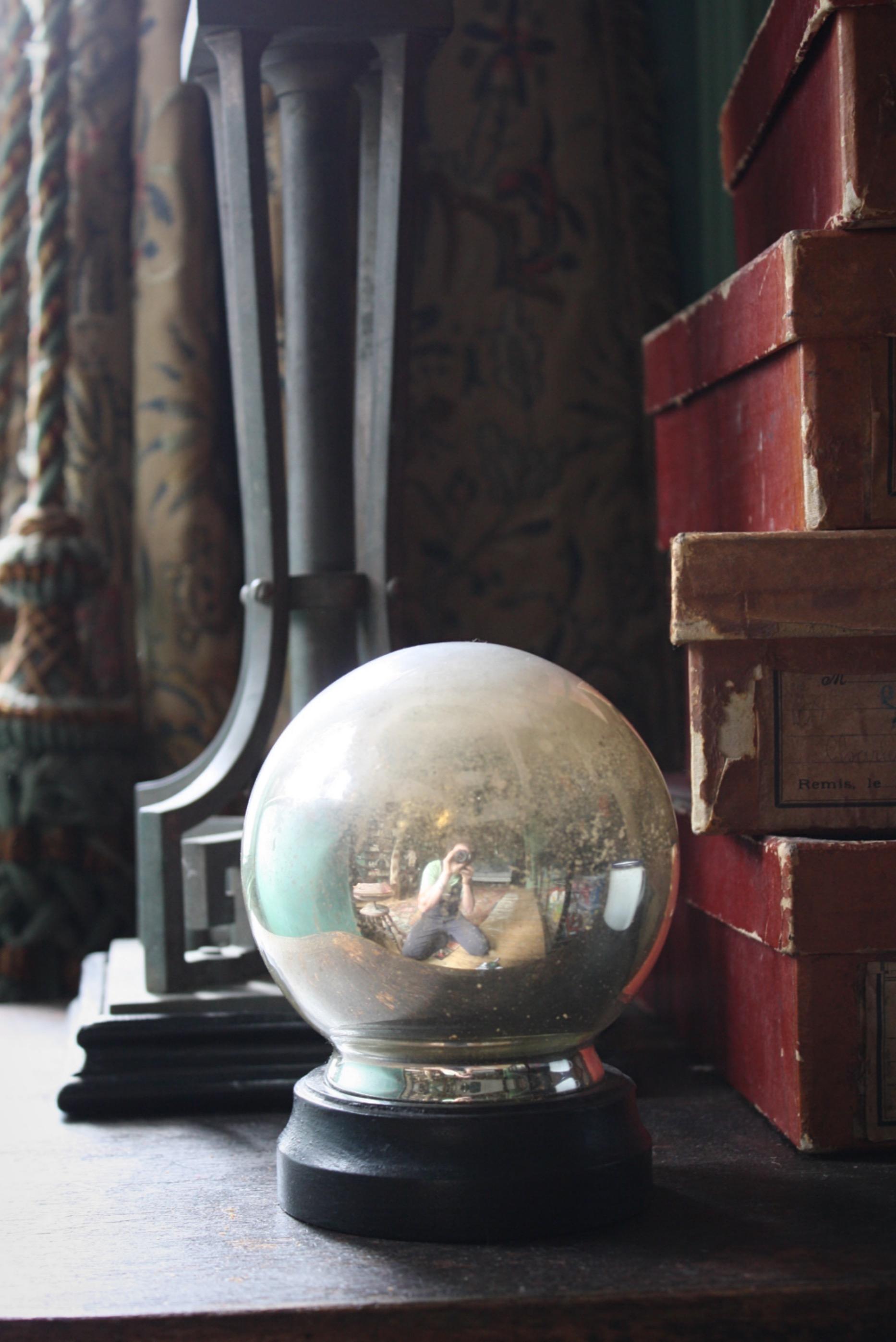 Blown Glass 19th Century Witches Optical Scientific Mirror Ball & Ebonised Stand 