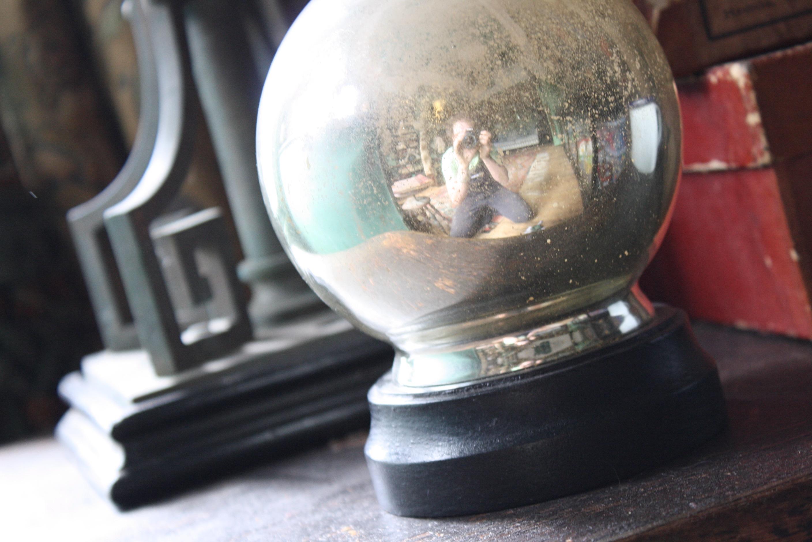 19th Century Witches Optical Scientific Mirror Ball & Ebonised Stand  1