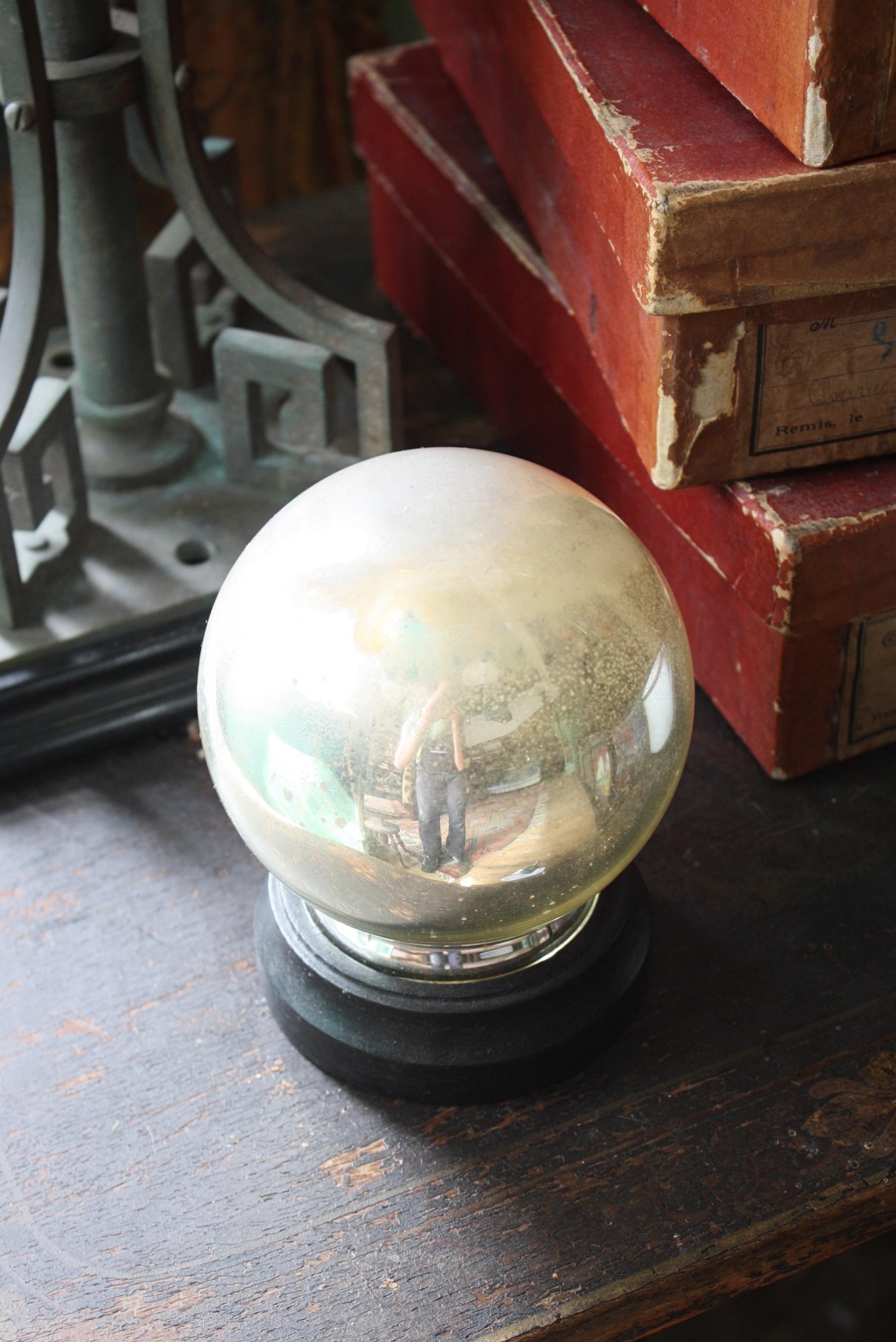19th Century Witches Optical Scientific Mirror Ball & Ebonised Stand  3