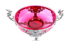 19th Century WMF Art Nouveau Silver Plated Centrepiece Cranberry Glass