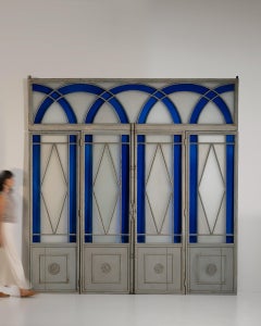 19th Century Wood 4 Leaf Stained Glass Entree Doors