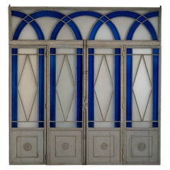 19th Century Wood 4 Leaf Stained Glass Entree Doors