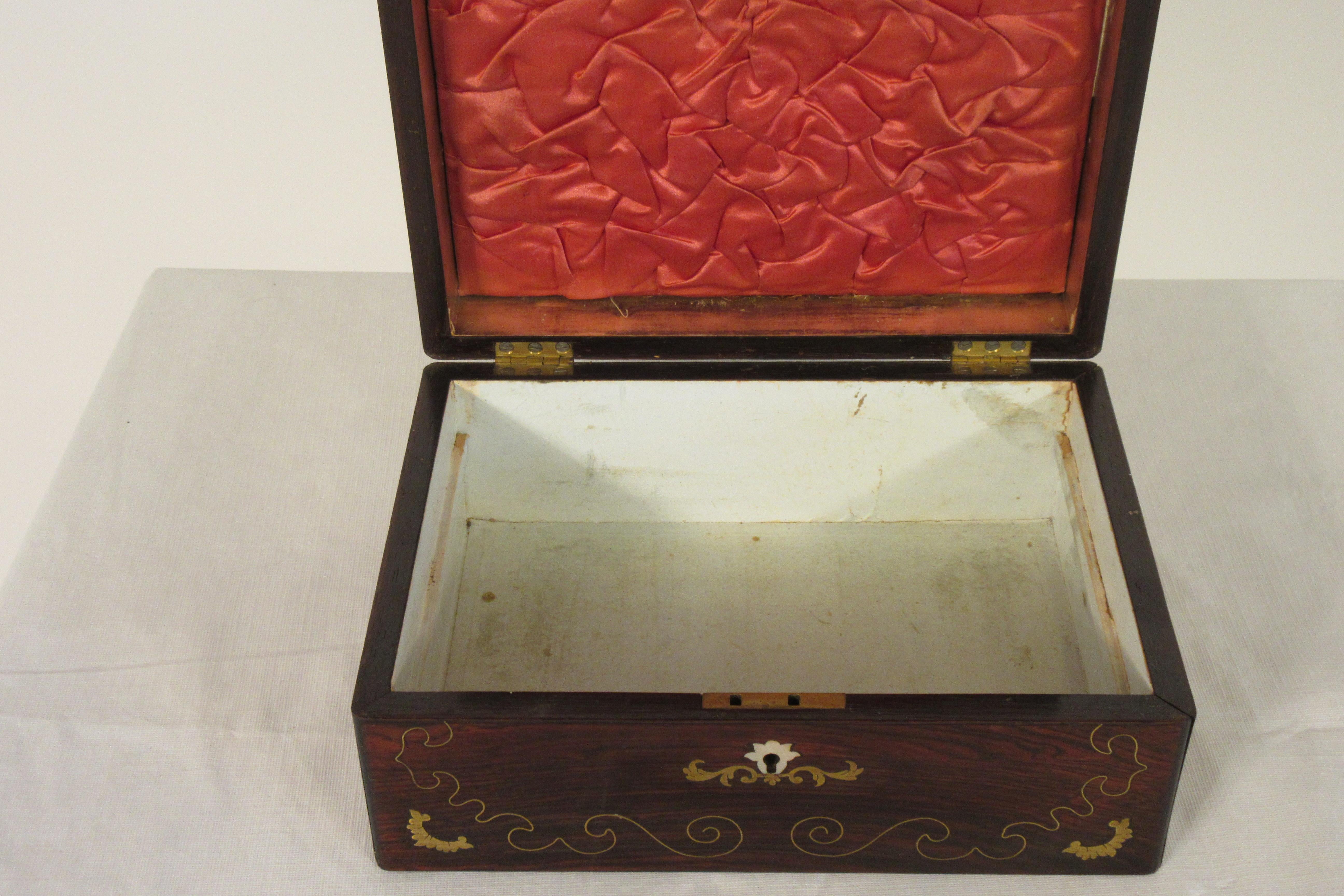 19th Century Wood and Brass Inlaid Mother of Pearl Box 7