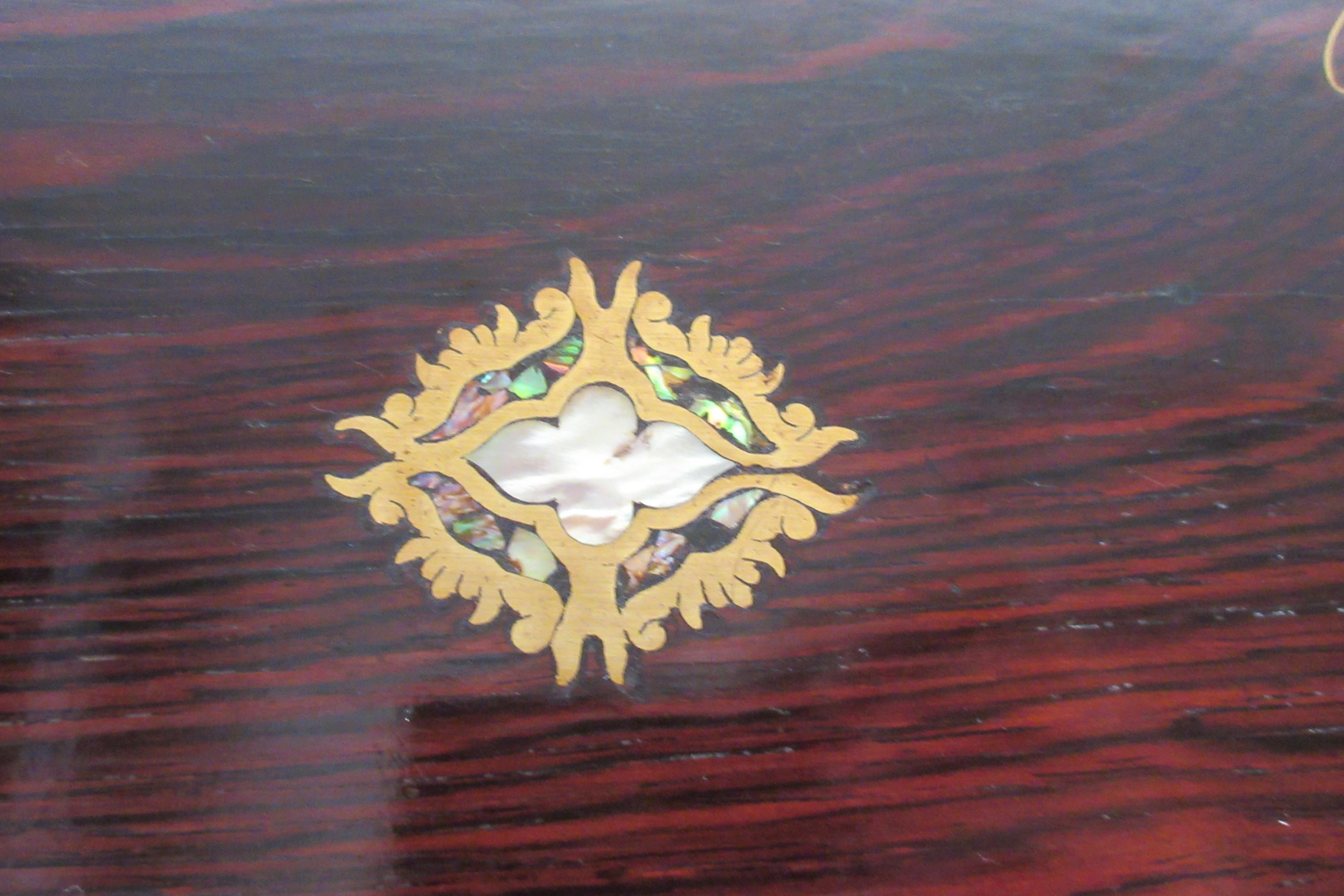 19th Century Wood and Brass Inlaid Mother of Pearl Box 8