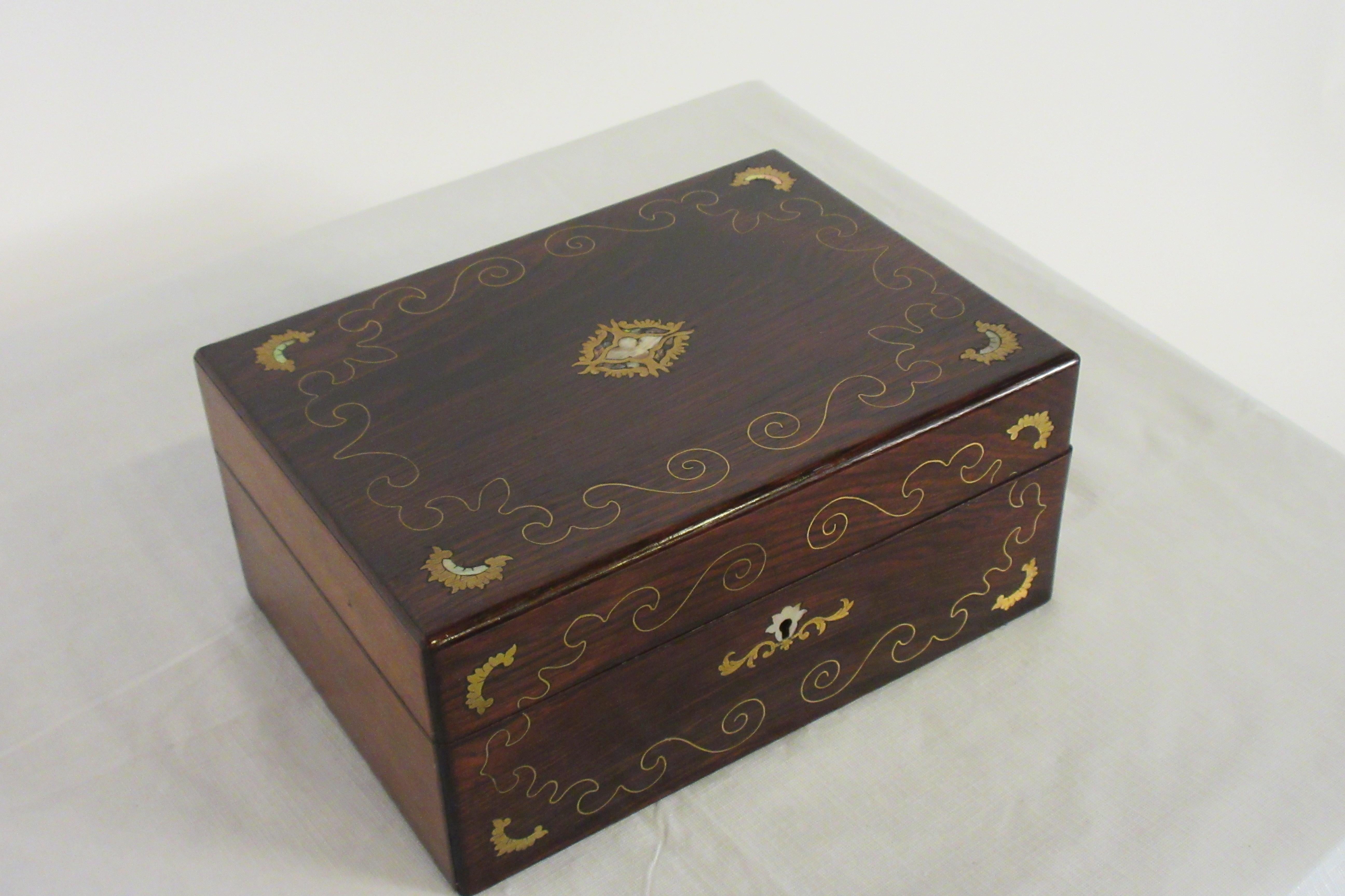 Late 19th Century 19th Century Wood and Brass Inlaid Mother of Pearl Box