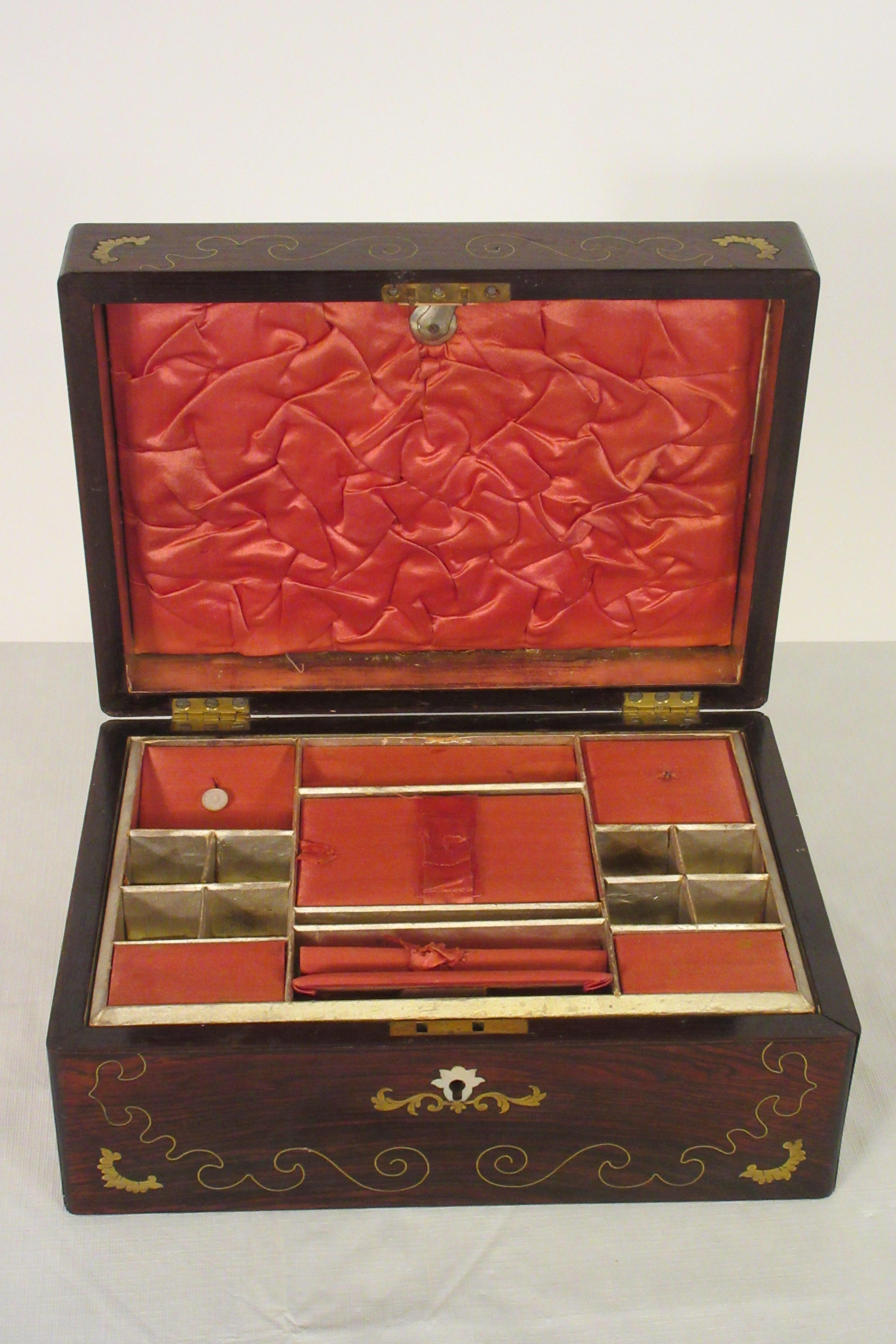 19th Century Wood and Brass Inlaid Mother of Pearl Box 5