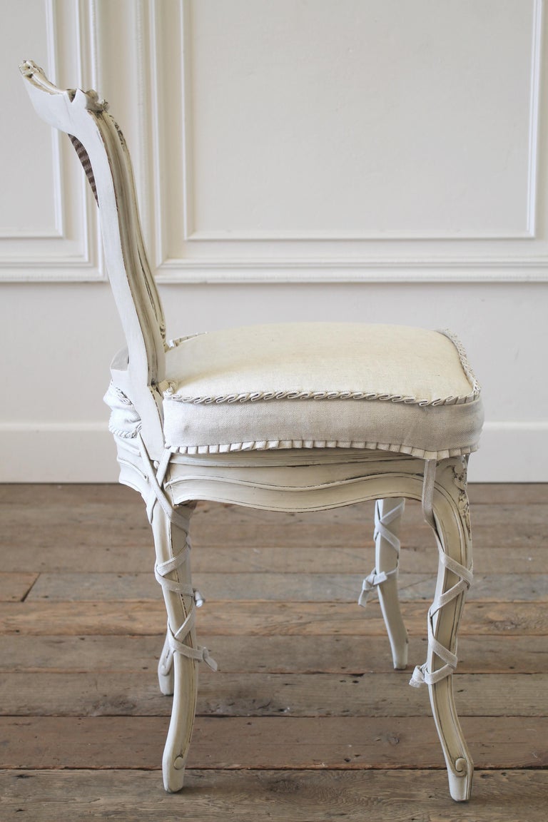 19th Century Wood and Cane Back French Country Style Vanity Chair at