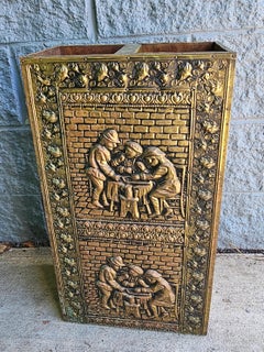 19th Century Wood and Fugural and Floral Etched Brass Umbrella and Cane Stand
