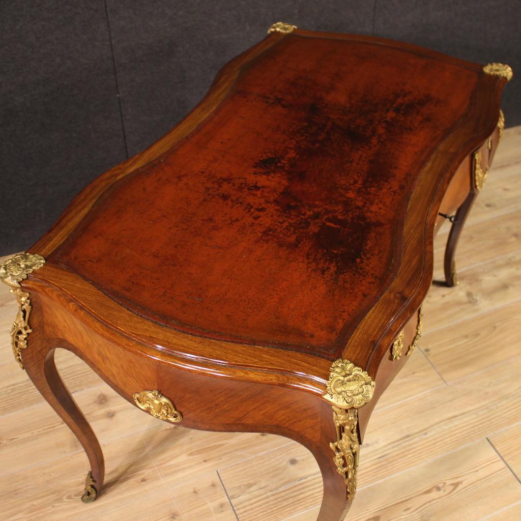 19th Century Wood and Gold Bronze French Antique Napoleon III Writing Desk, 1880 For Sale 1