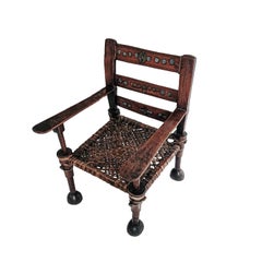 Early 20th Century Wood and Leather Chieftain Armchair, Ethiopia