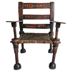 Early 20th Century Wood and Leather Chieftain Armchair, Ethiopia