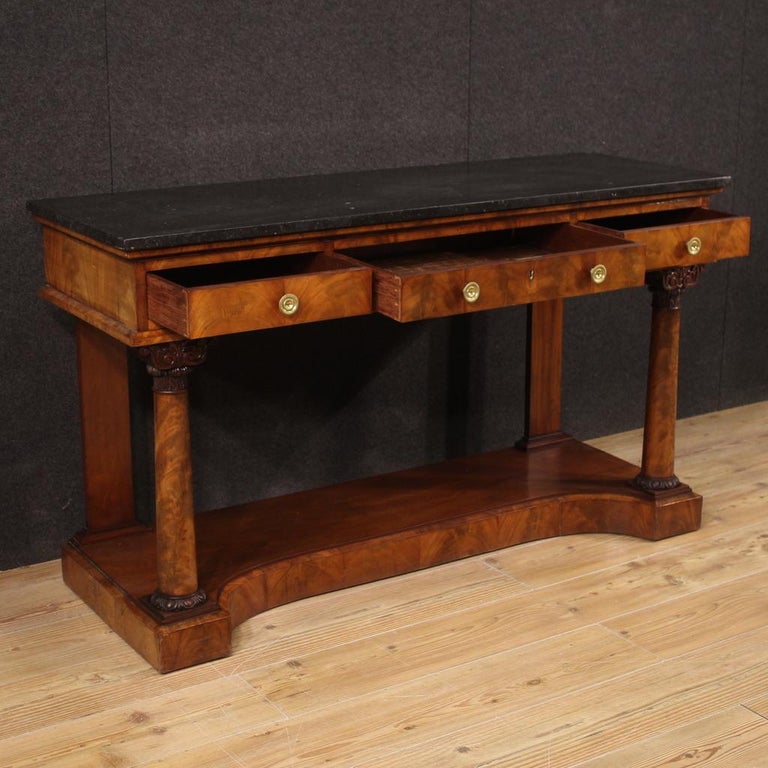 19th Century Wood and Marble Top French Empire Console Table, 1880 For ...
