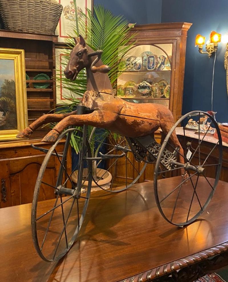 19th Century Wood and Metal Hobby Horse Tricycle 1