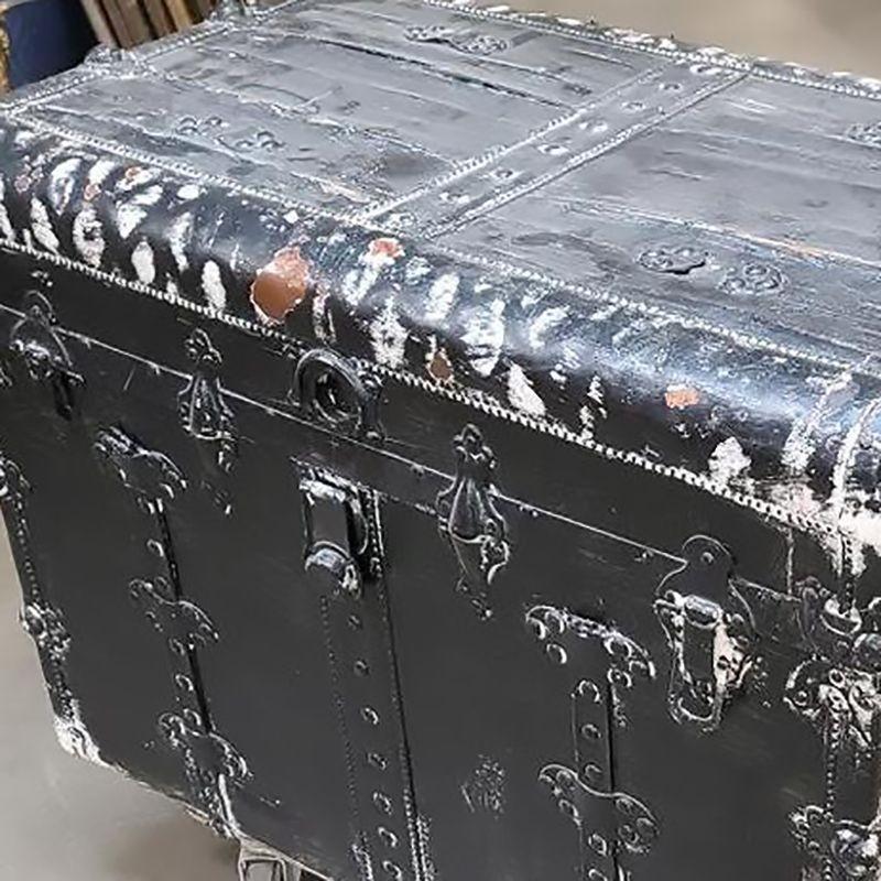 19th Century Wood and Metal Steamer Trunk with Leather Edges In Excellent Condition For Sale In Van Nuys, CA