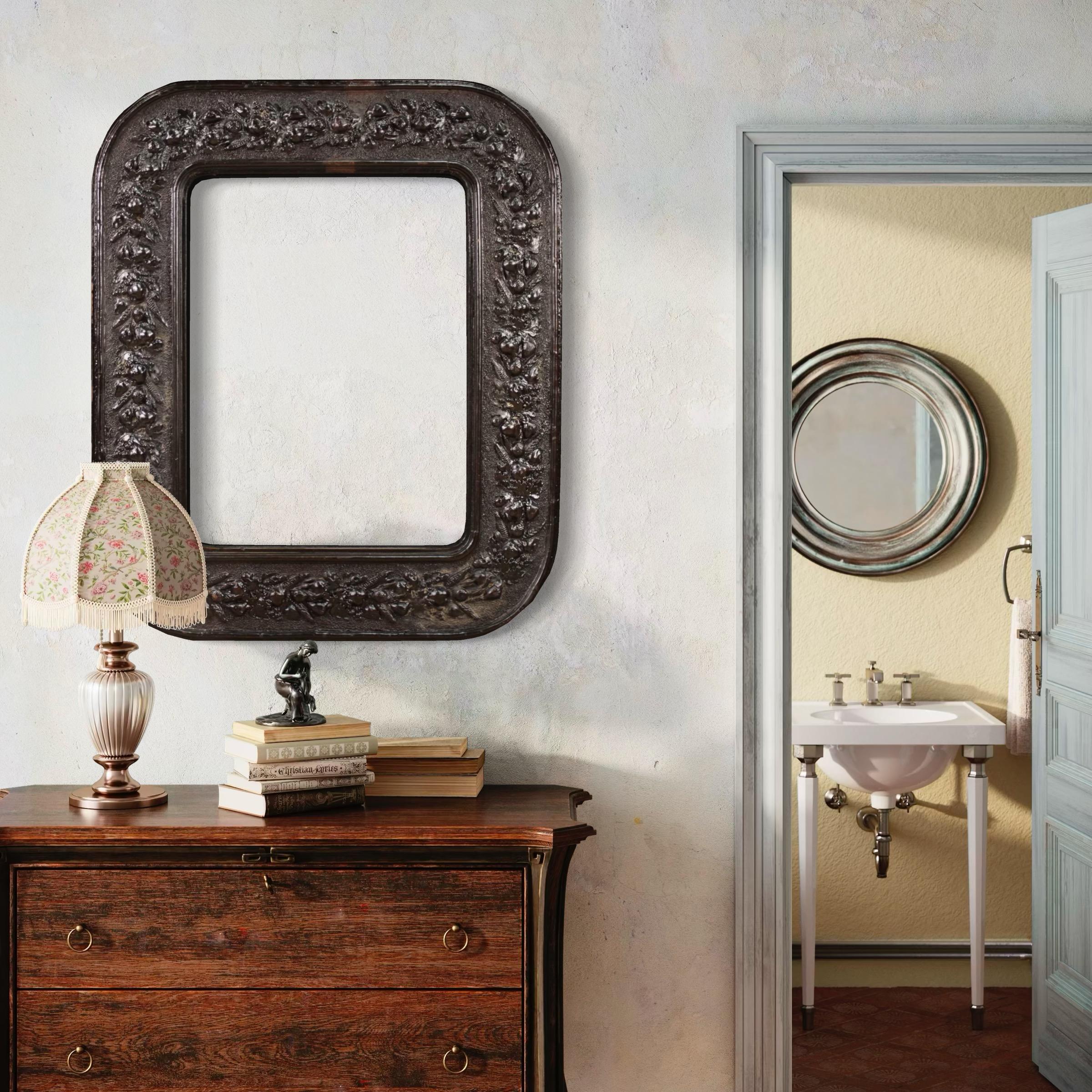 Cadre ancien italien en bois et plâtre du 19e siècle, 1880 en vente 6