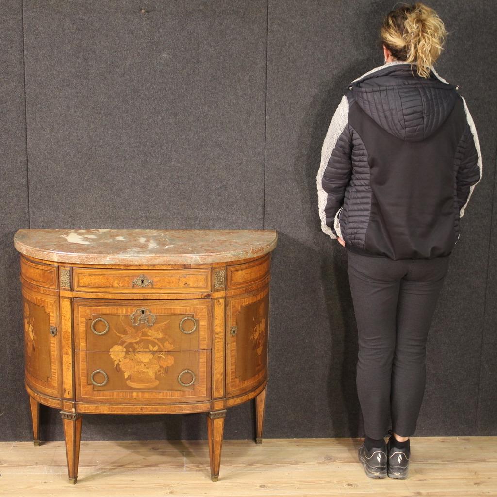 Louis XVI 19th Century Wood Antique French Half-moon Chest Of Drawers, 1870s For Sale