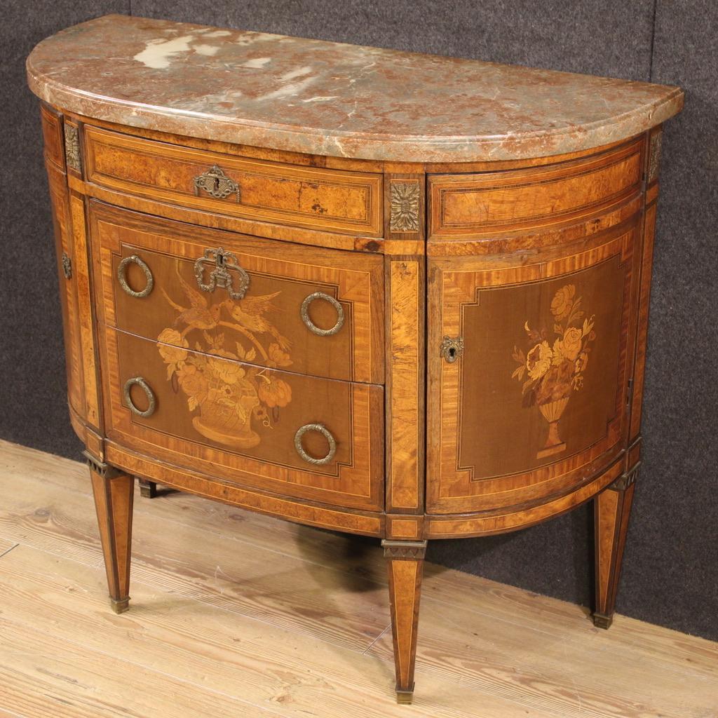 Inlay 19th Century Wood Antique French Half-moon Chest Of Drawers, 1870s For Sale