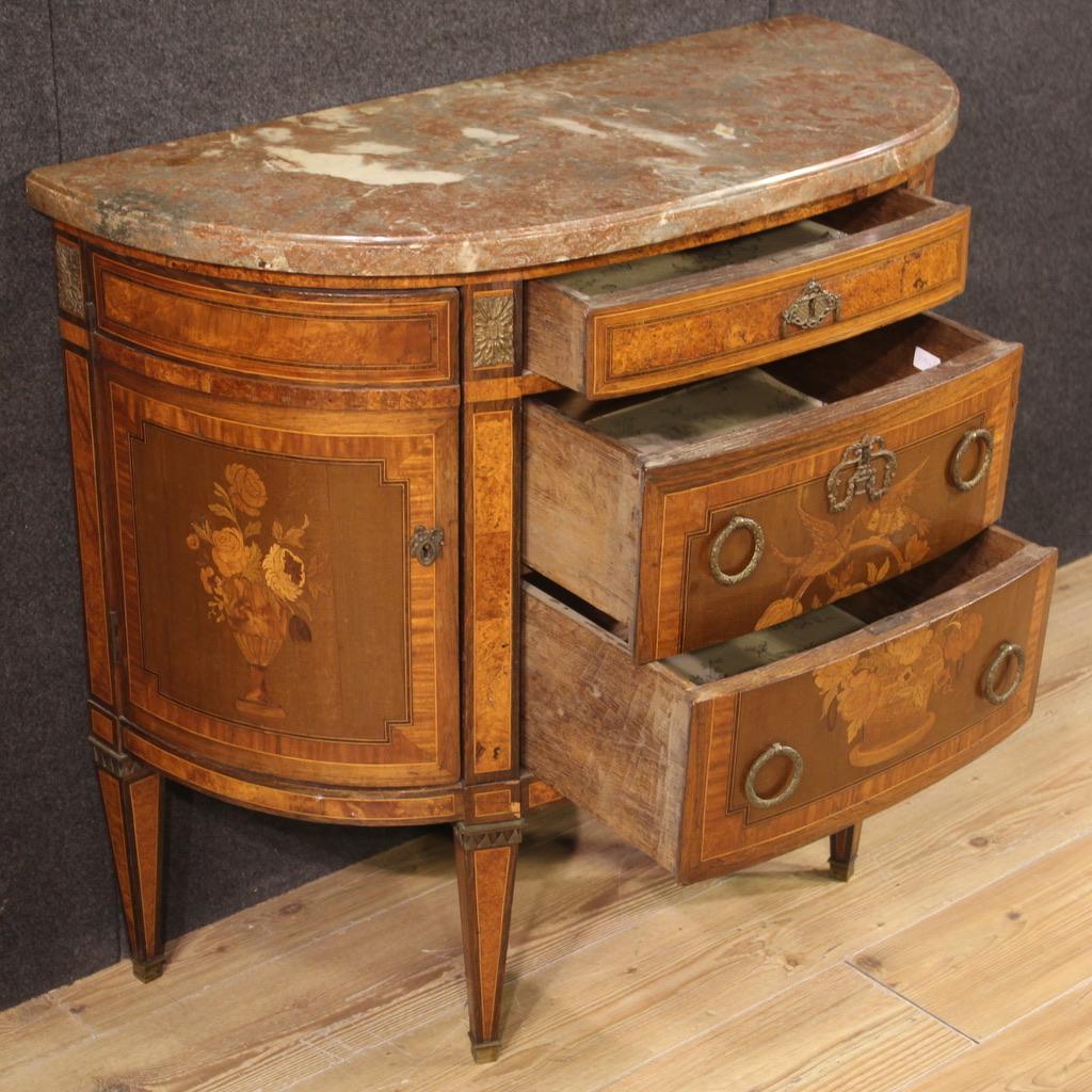 19th Century Wood Antique French Half-moon Chest Of Drawers, 1870s In Good Condition For Sale In Vicoforte, Piedmont