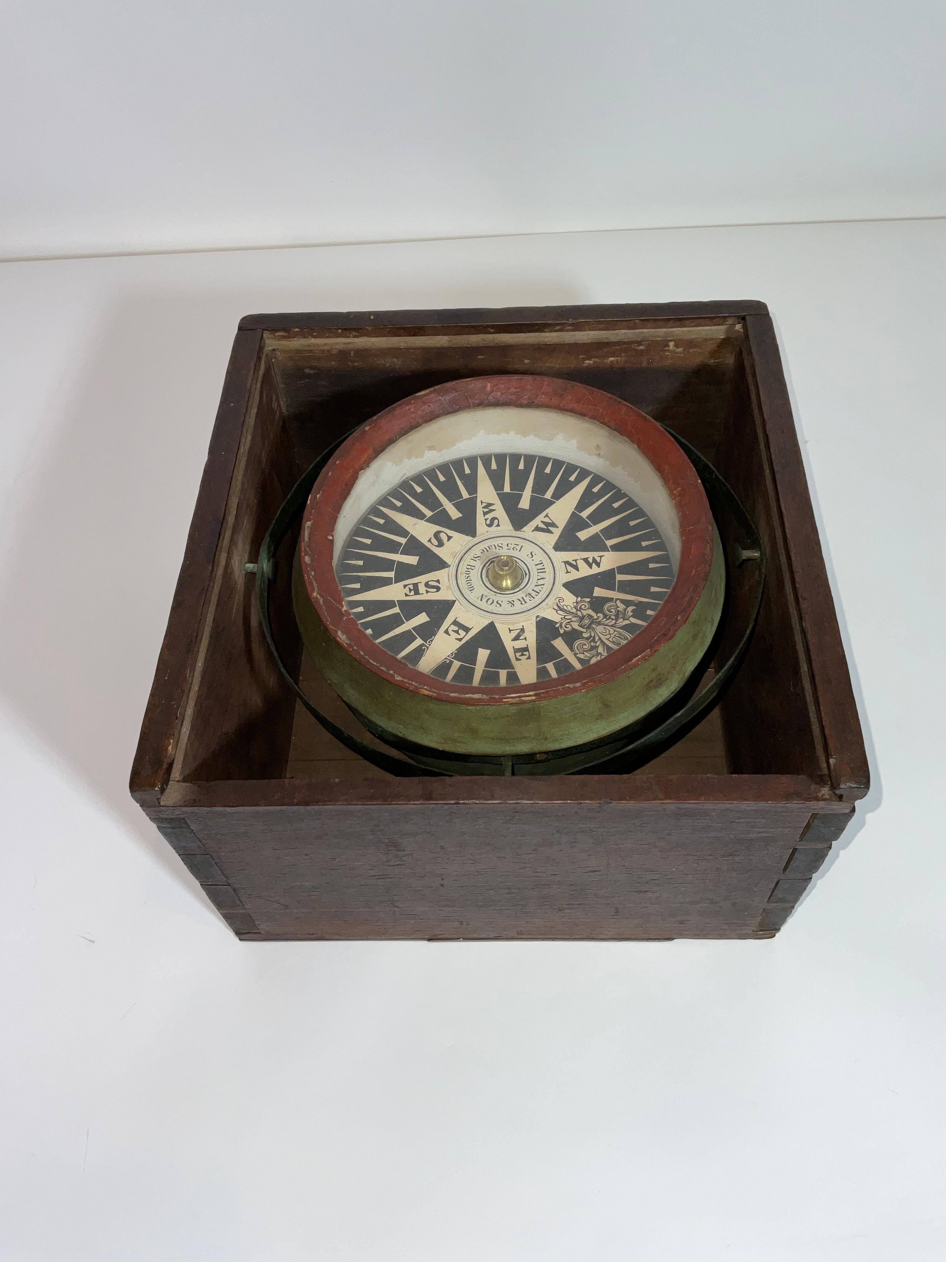 Compas de bateau à bol en Wood du 19e siècle par Samuel Thaxter de Boston en vente 4