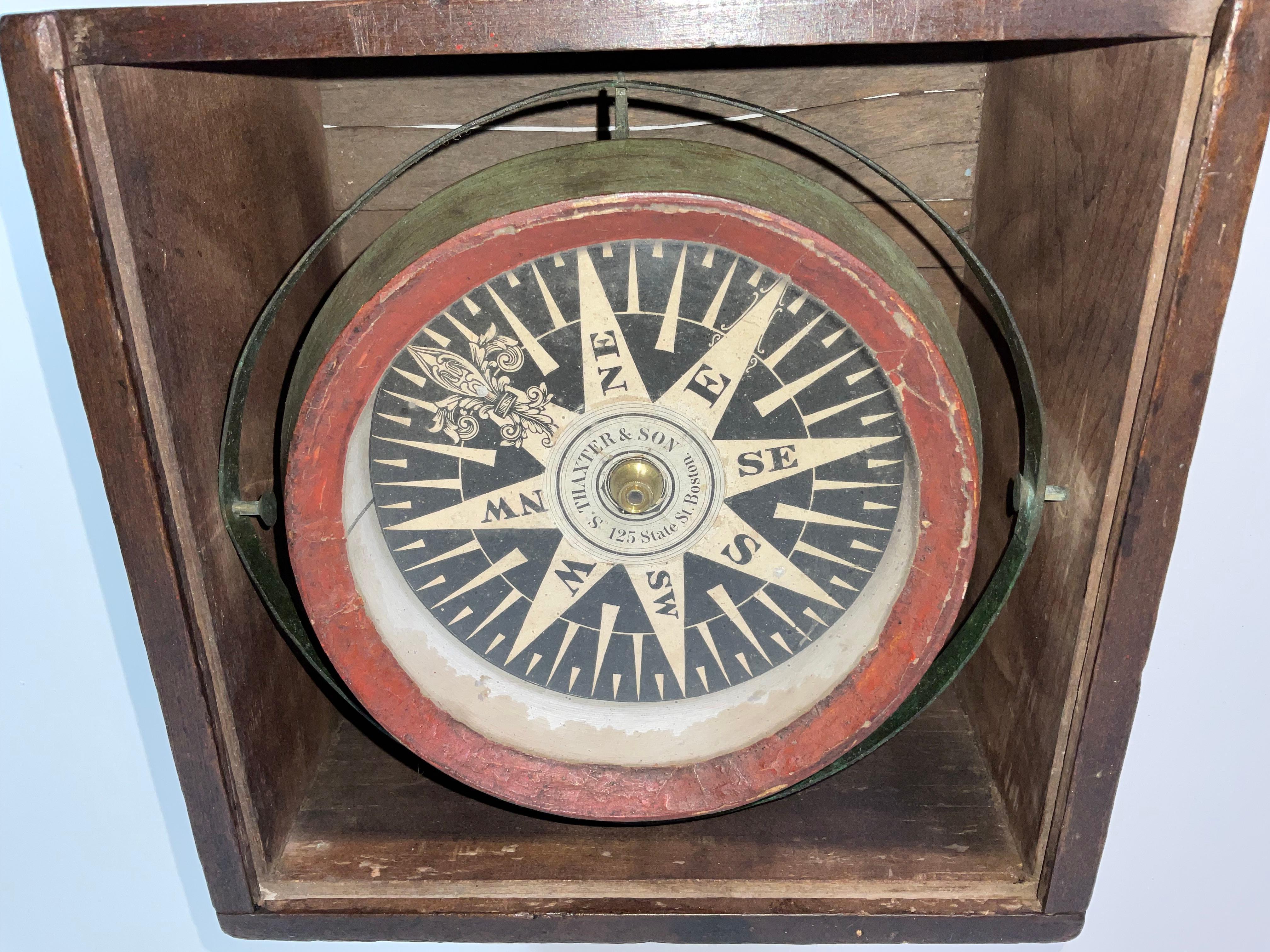 Compas de bateau à bol en Wood du 19e siècle par Samuel Thaxter de Boston en vente 5