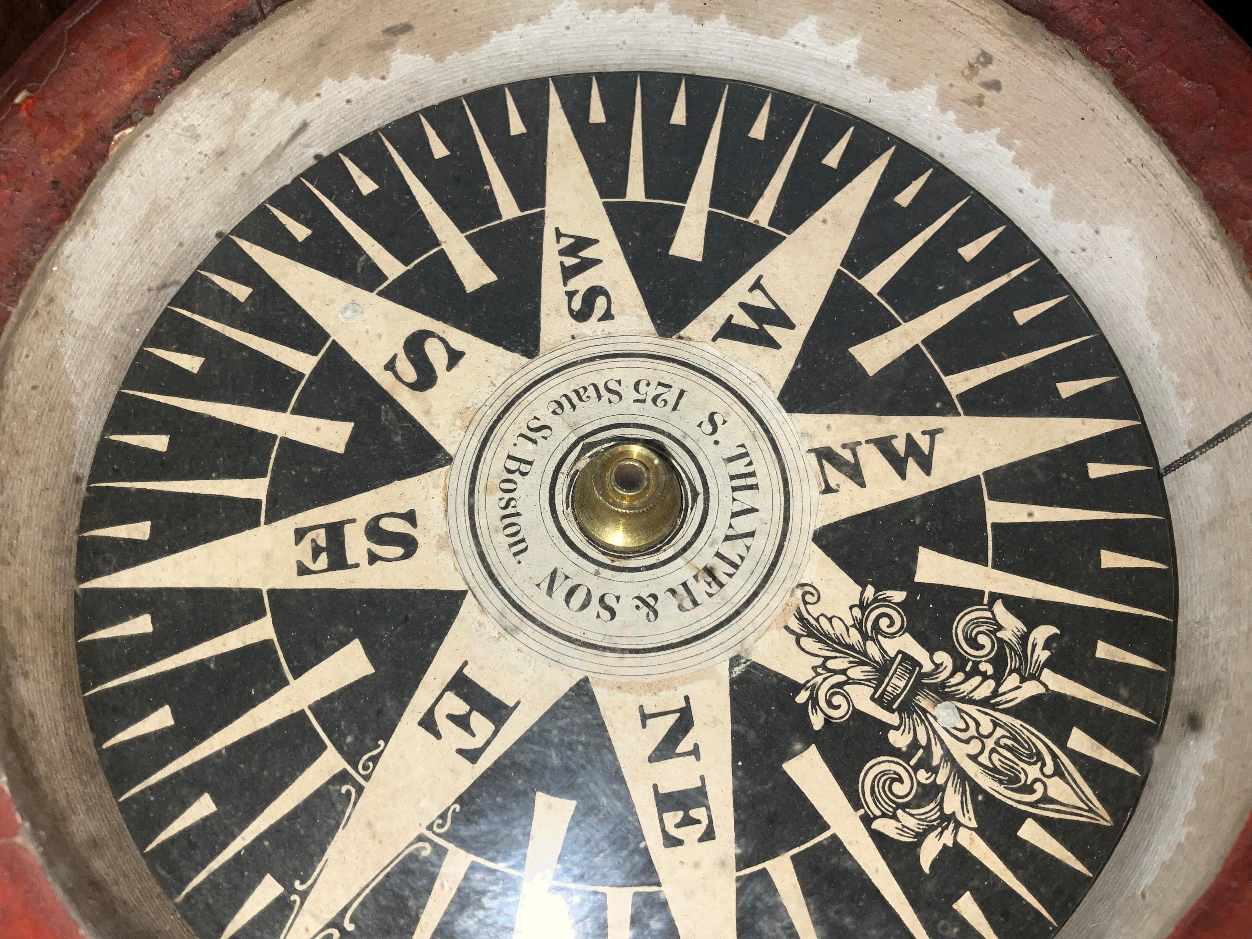 Compas de bateau à bol en Wood du 19e siècle par Samuel Thaxter de Boston en vente 6