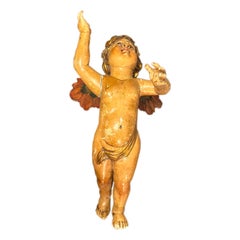 19th Century Wood Carved Angel Sculpture, Spain, 1800