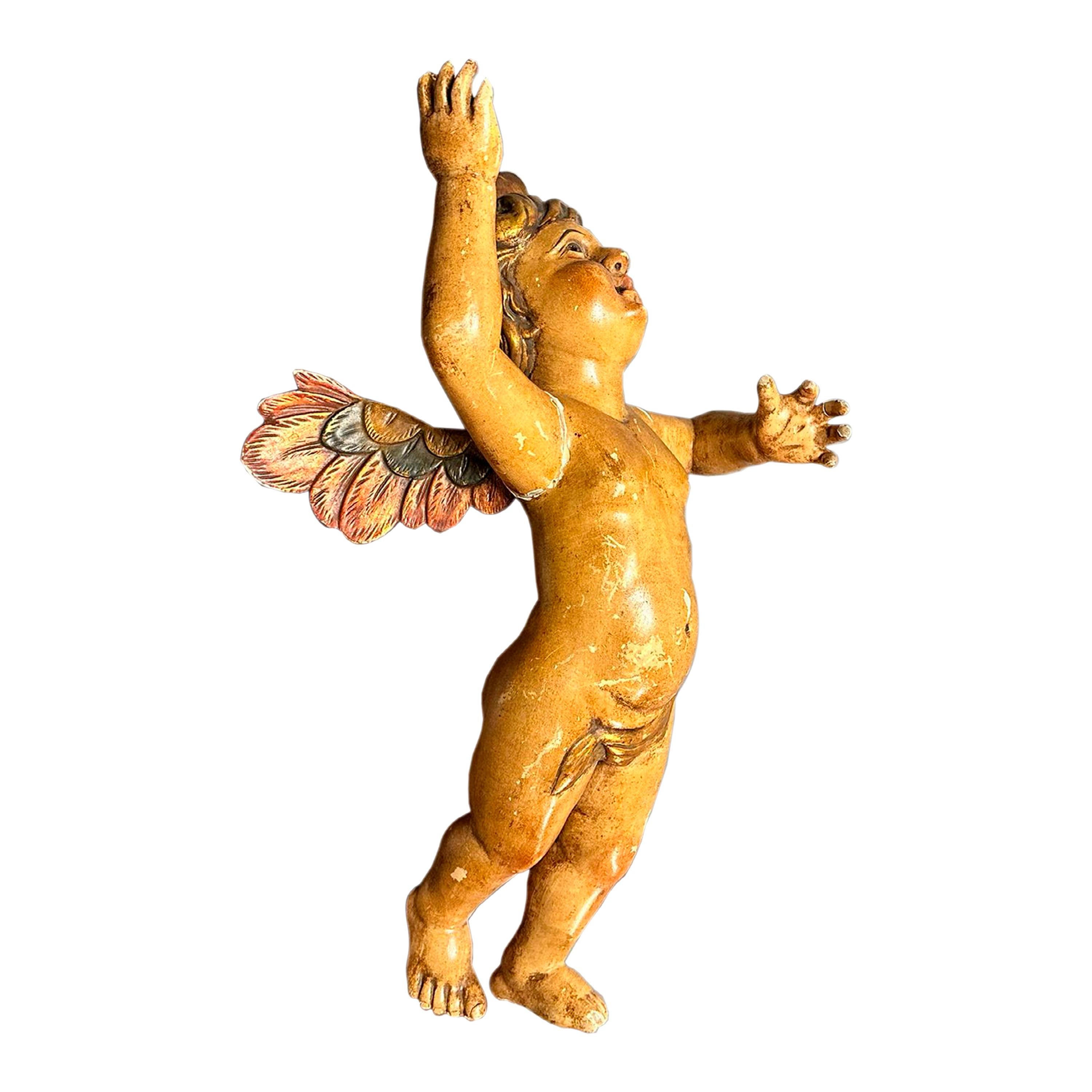 Romantic 19th Century Wood Carved Angel Sculpture, Spain, 1800 For Sale
