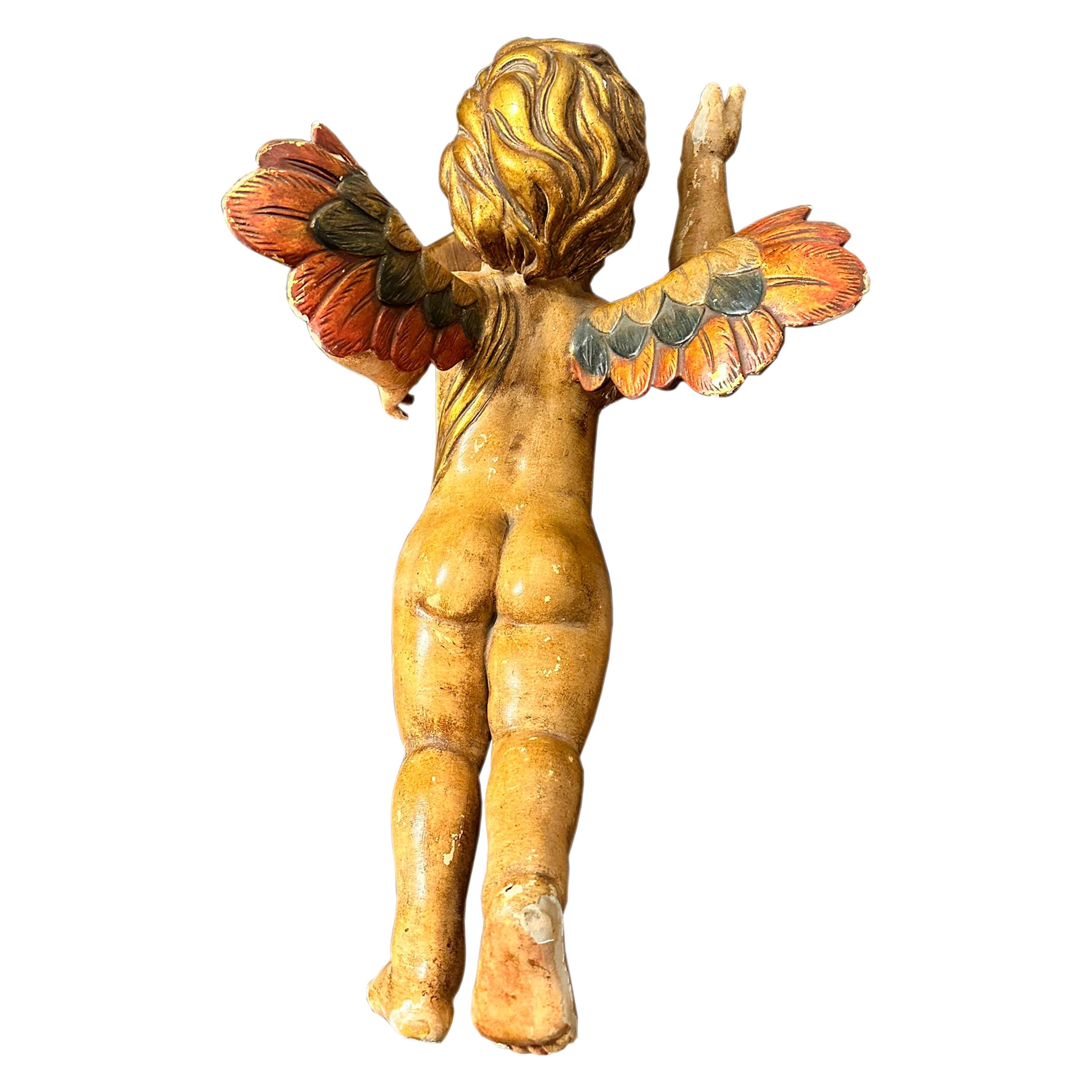 Spanish 19th Century Wood Carved Angel Sculpture, Spain, 1800 For Sale