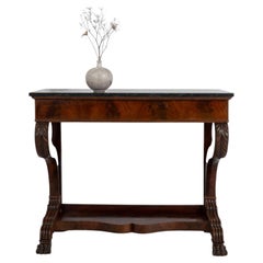 19th Century Wood Charles X Mahogany Console Table With Blue Stone Top