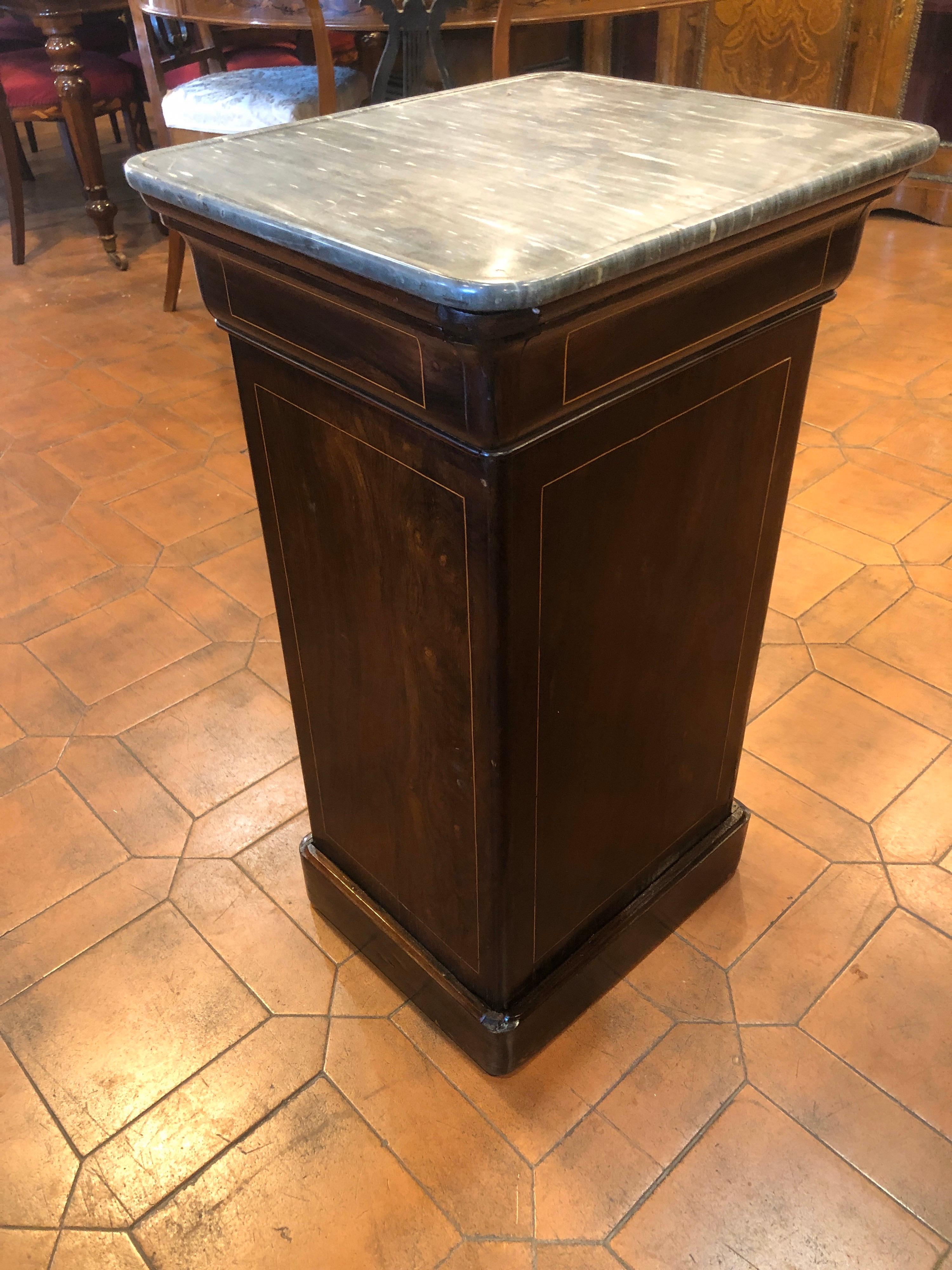 19th Century Wood Charles X Rosewood Inlay Center Nightstand Top Marble, 1820s In Good Condition In Roma, RM