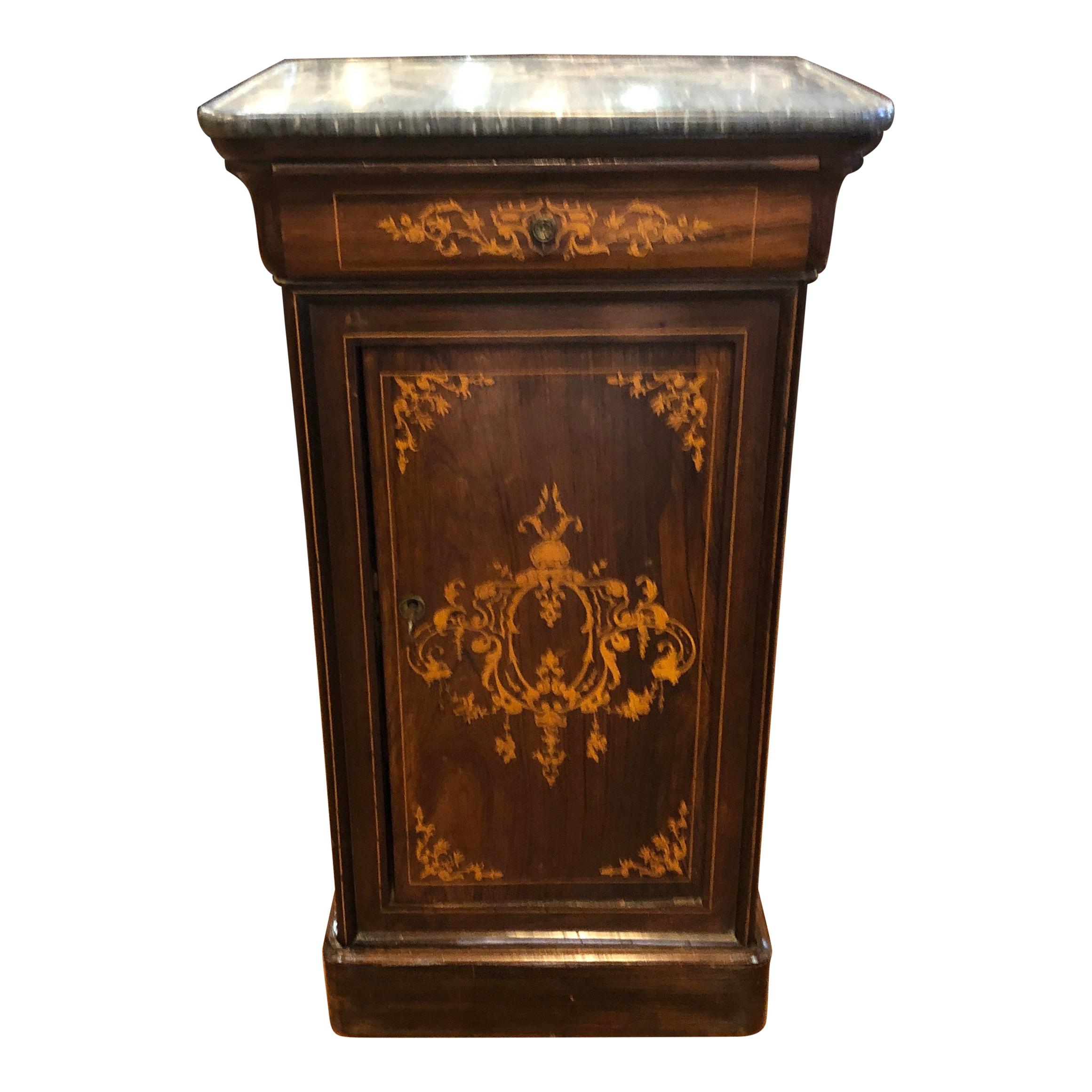 19th Century Wood Charles X Rosewood Inlay Center Nightstand Top Marble, 1820s