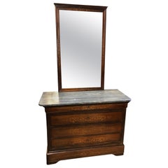 19th Century Wood Charles X Rosewood Inlay Chest of Drawers Marble Top, 1830s