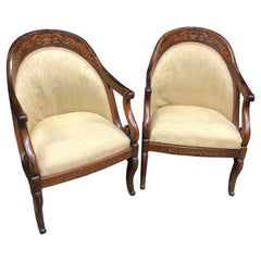 19th Century Wood Charles X Rosewood Pair of Inlaid Armchairs, 1820s