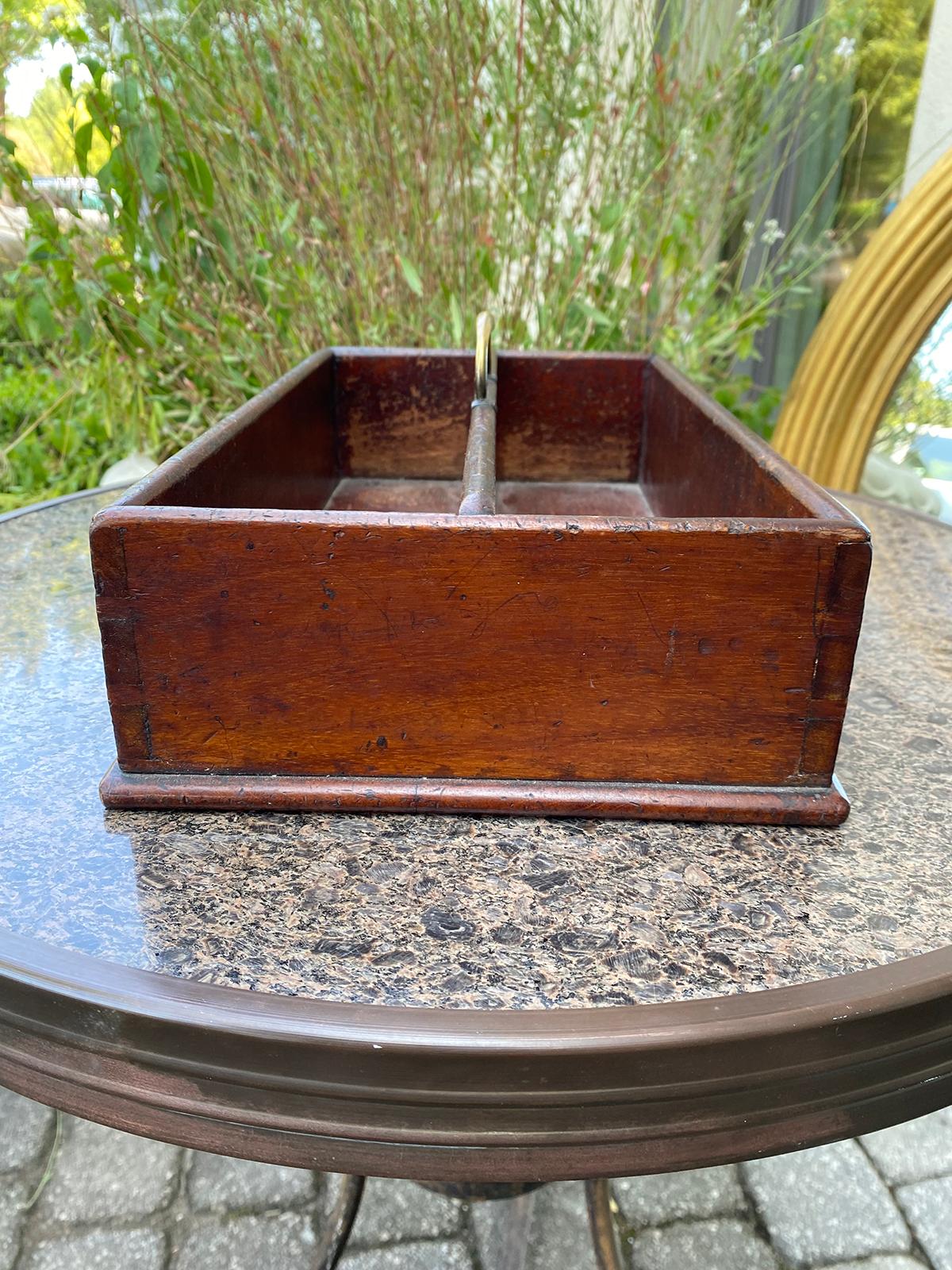 19th Century Wood Cutlery Tray / Box with Brass Handle In Good Condition In Atlanta, GA