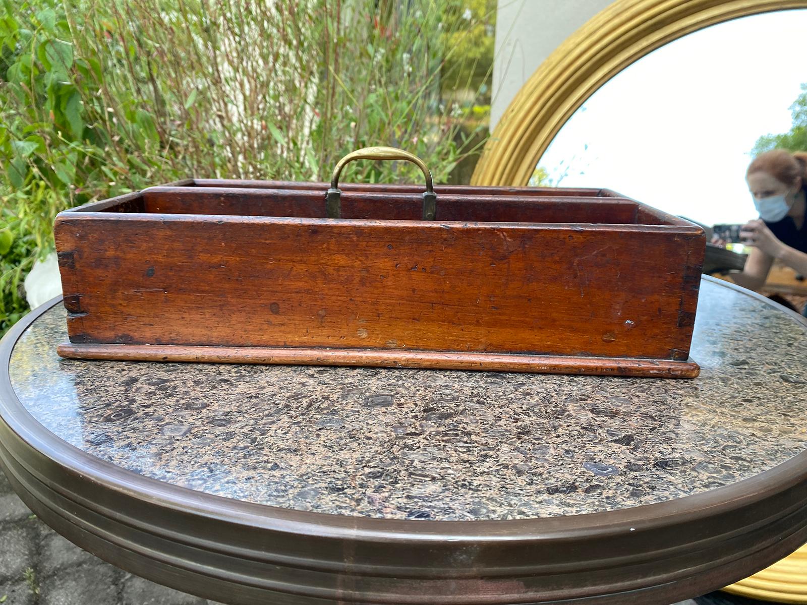 19th Century Wood Cutlery Tray / Box with Brass Handle 1