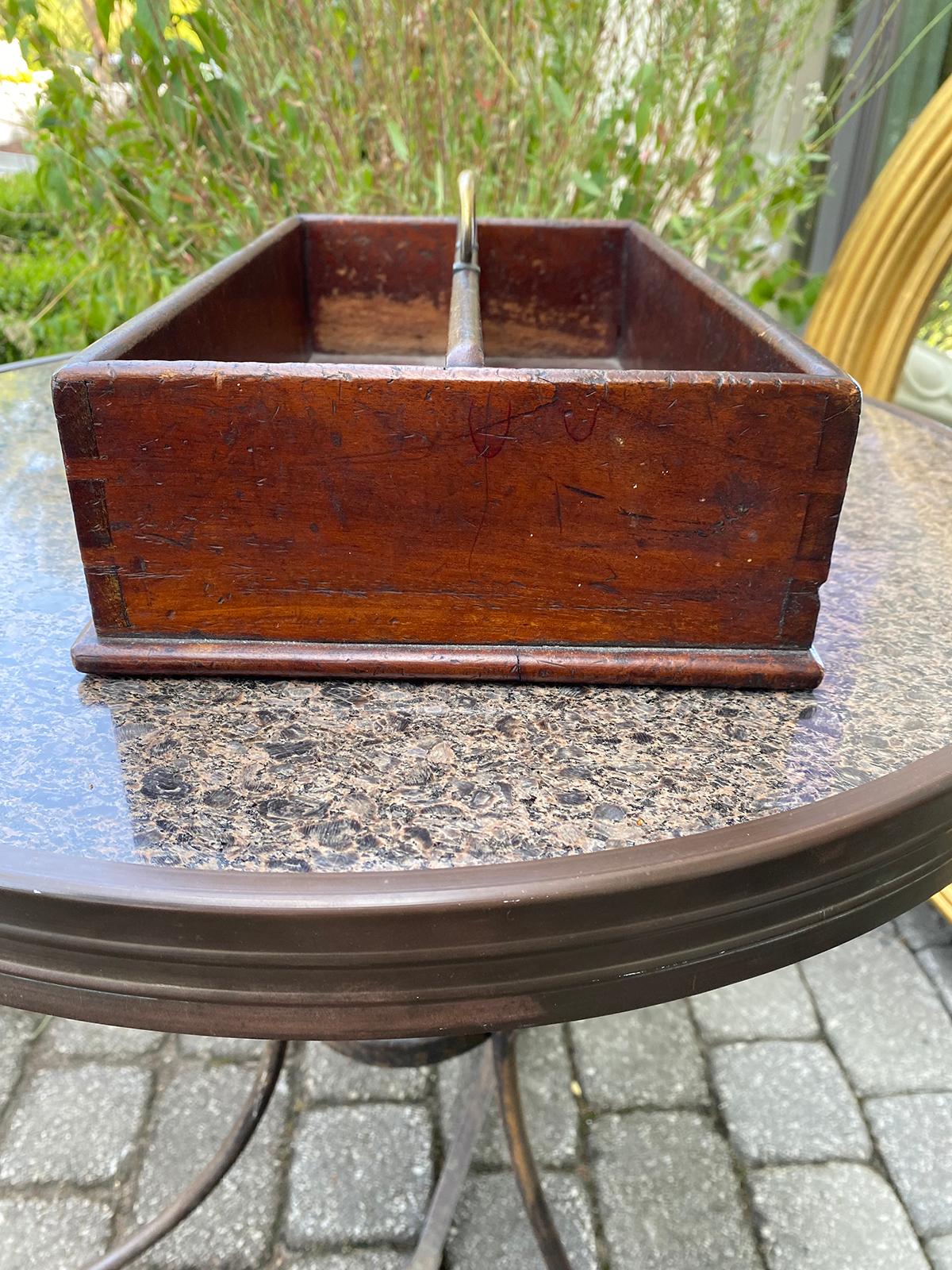 19th Century Wood Cutlery Tray / Box with Brass Handle 2