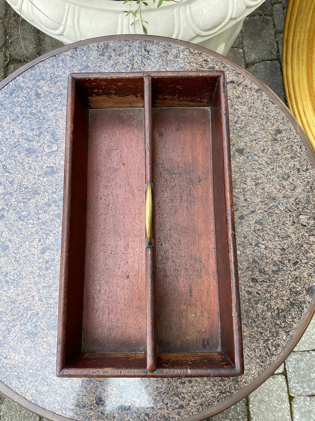 19th Century Wood Cutlery Tray / Box with Brass Handle 3