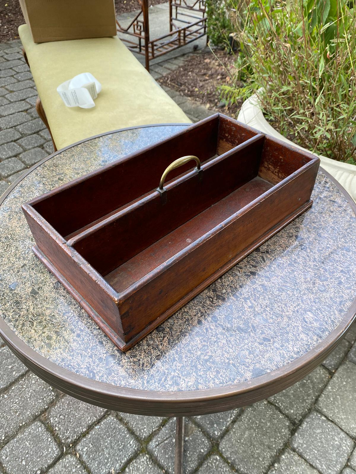 19th Century Wood Cutlery Tray / Box with Brass Handle 4