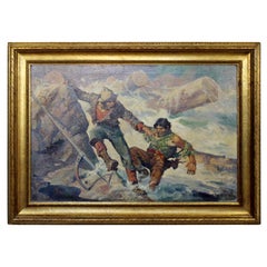 19th Century Wood Framed Oil on Canvas Painting Broken Jam by Oliver Kemp