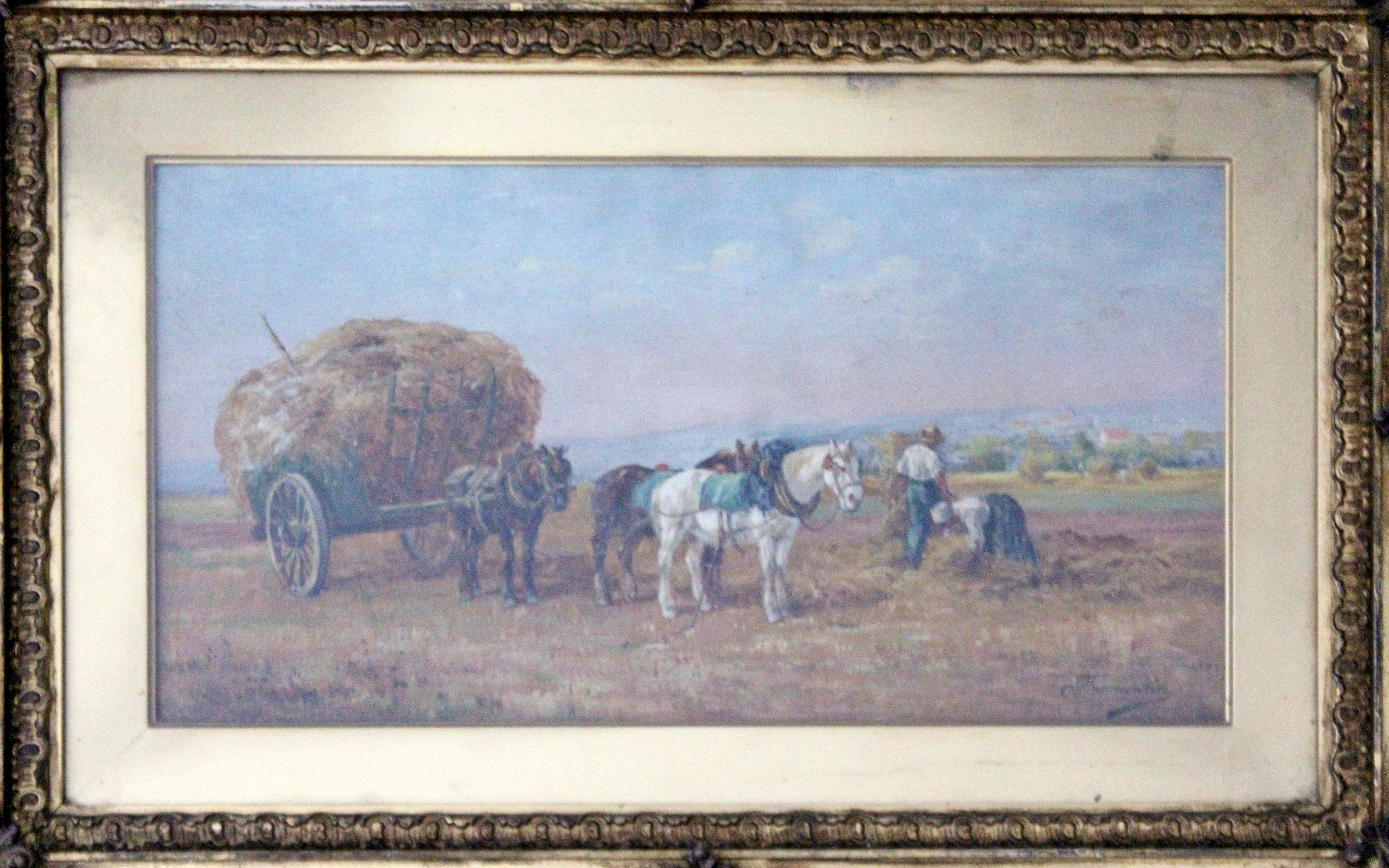 For your consideration is an incredibly preserved oil on canvas painting, in a beautifully intricate wooden frame, signed by Eugene Fromentin, circa 1849. In excellent antique condition. The dimensions of the frame are 29