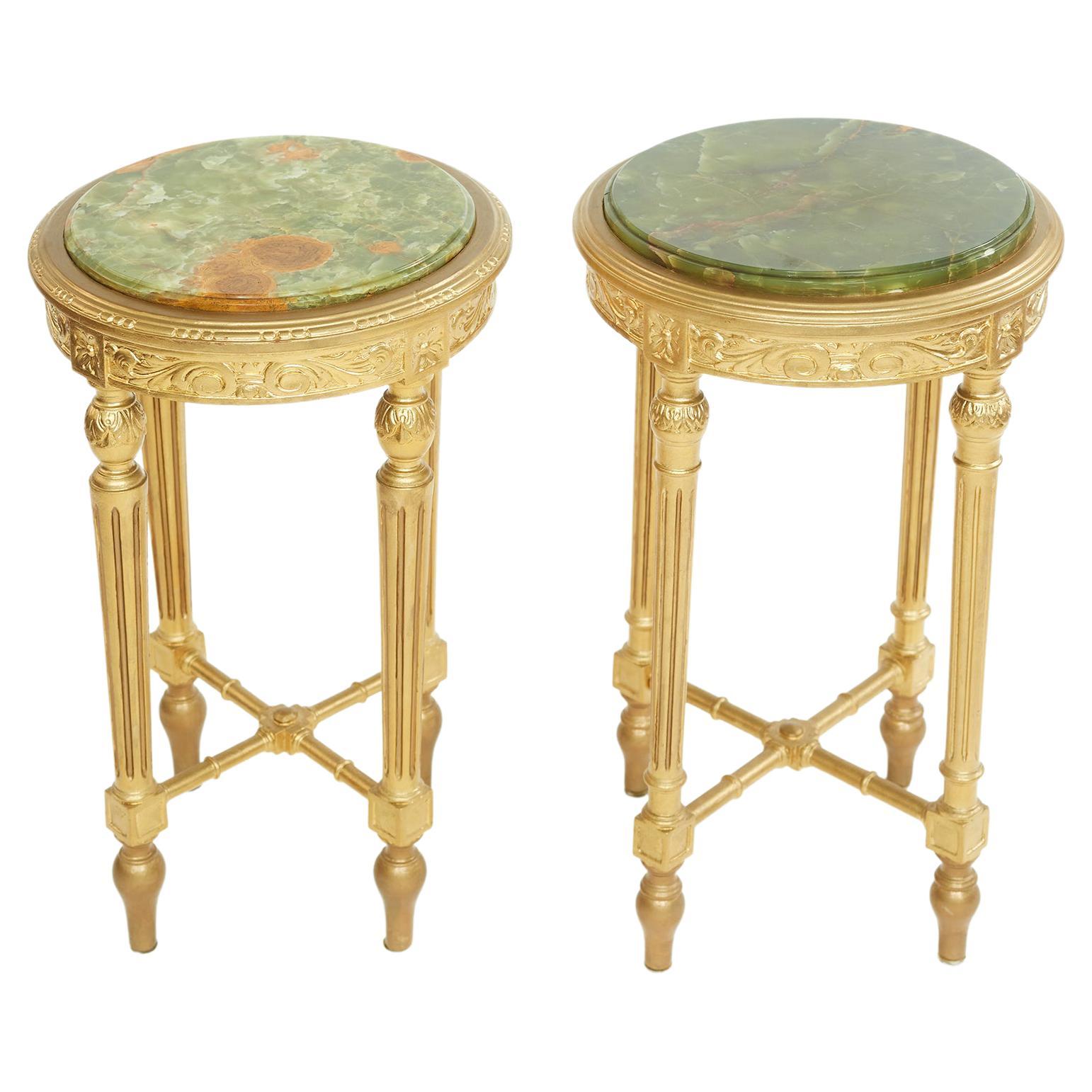 Tables d'appoint du XIXe siècle avec cadre en bois et plateau en onyx