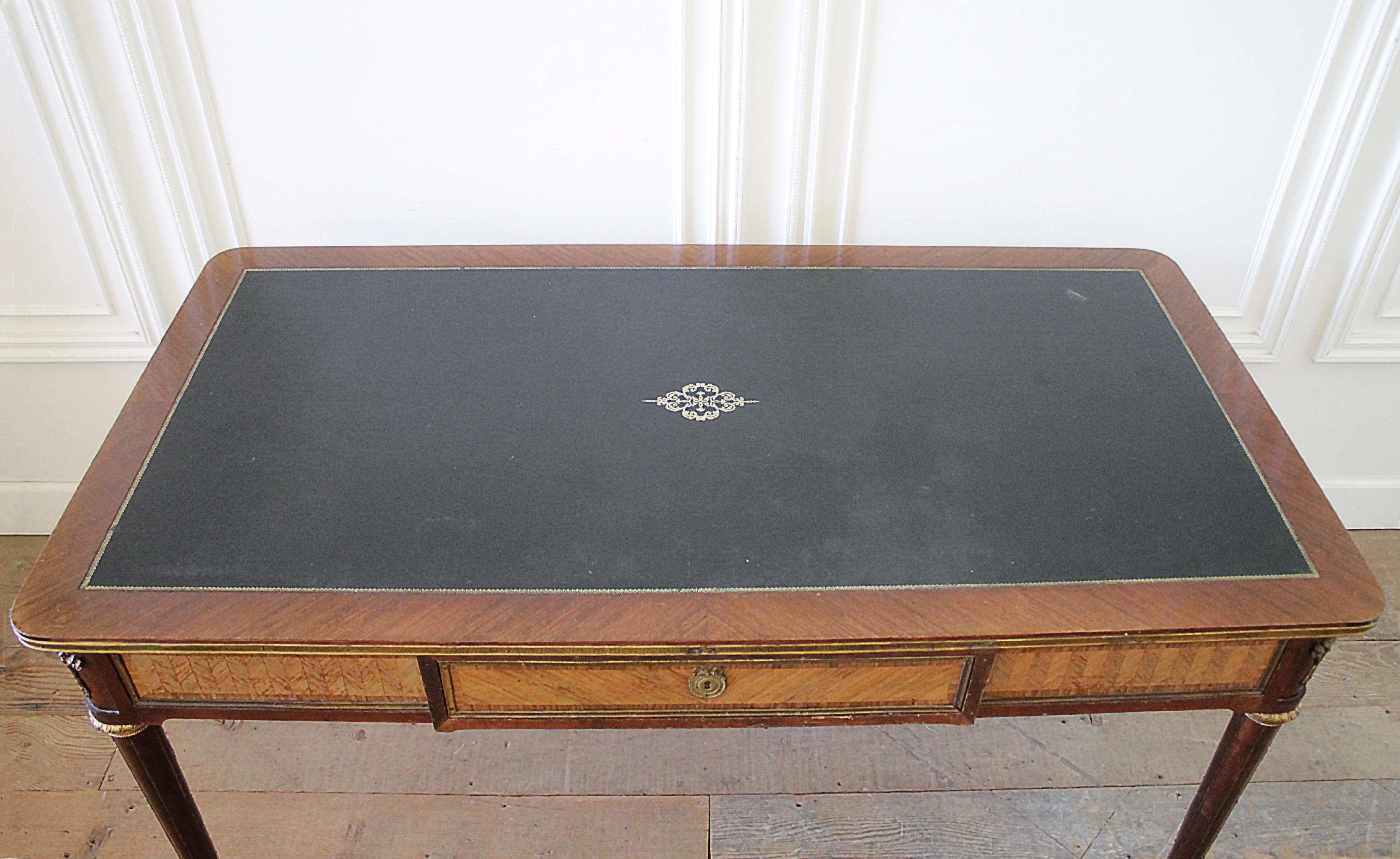19th Century Wood Inlay Louis XVI Style Leather Top Desk 5