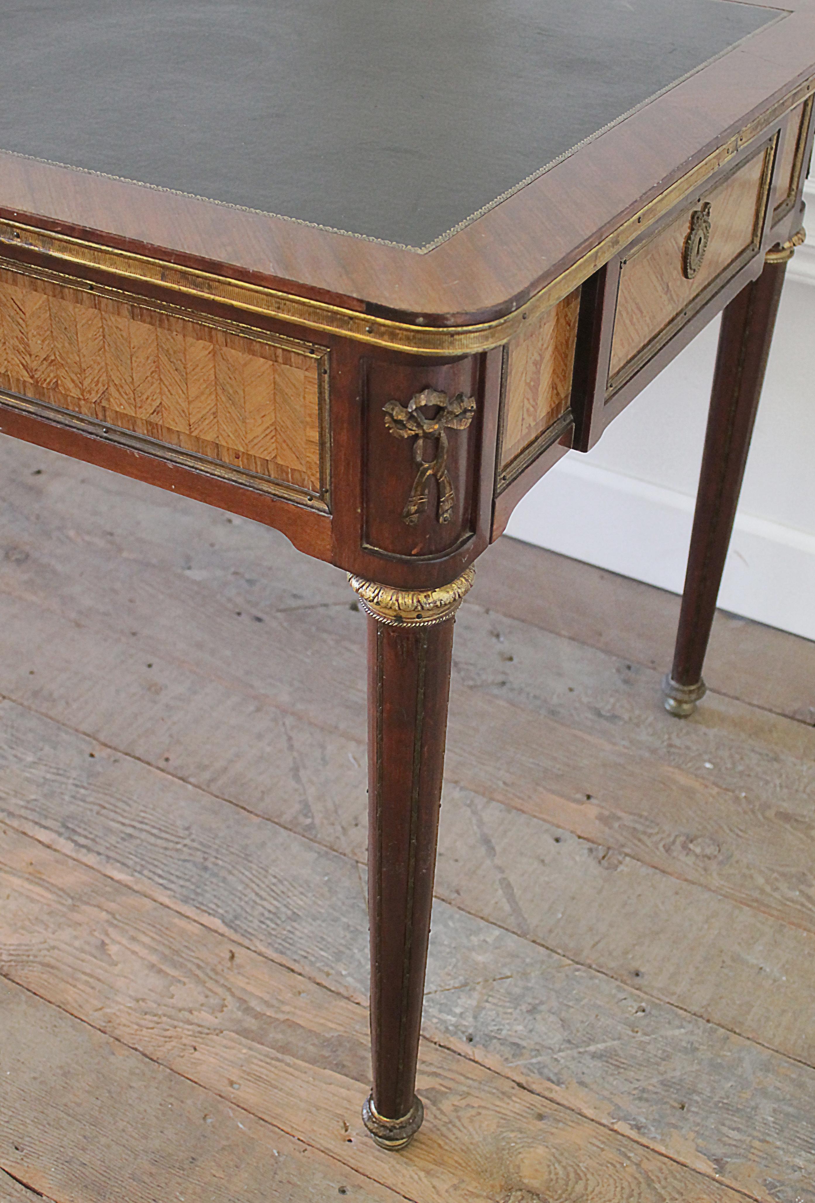 19th Century Wood Inlay Louis XVI Style Leather Top Desk 9