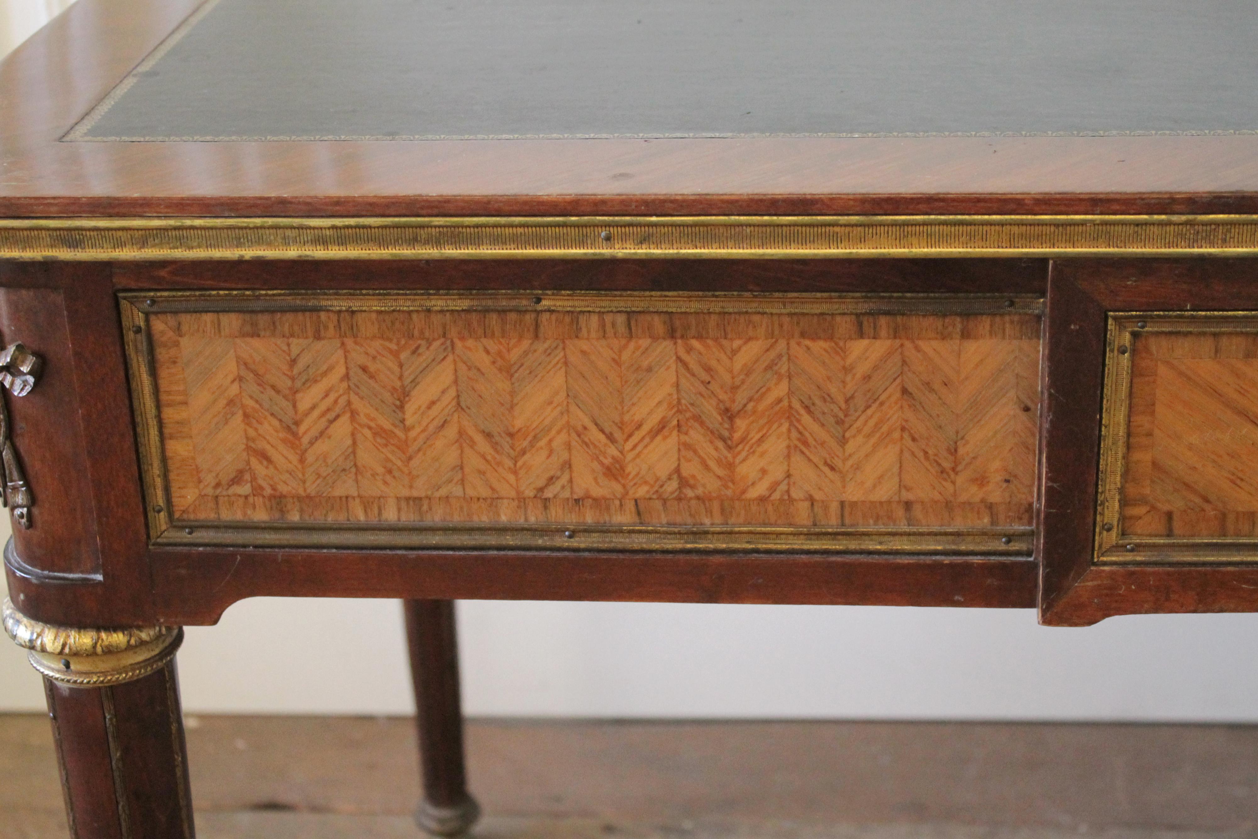 19th Century Wood Inlay Louis XVI Style Leather Top Desk 2